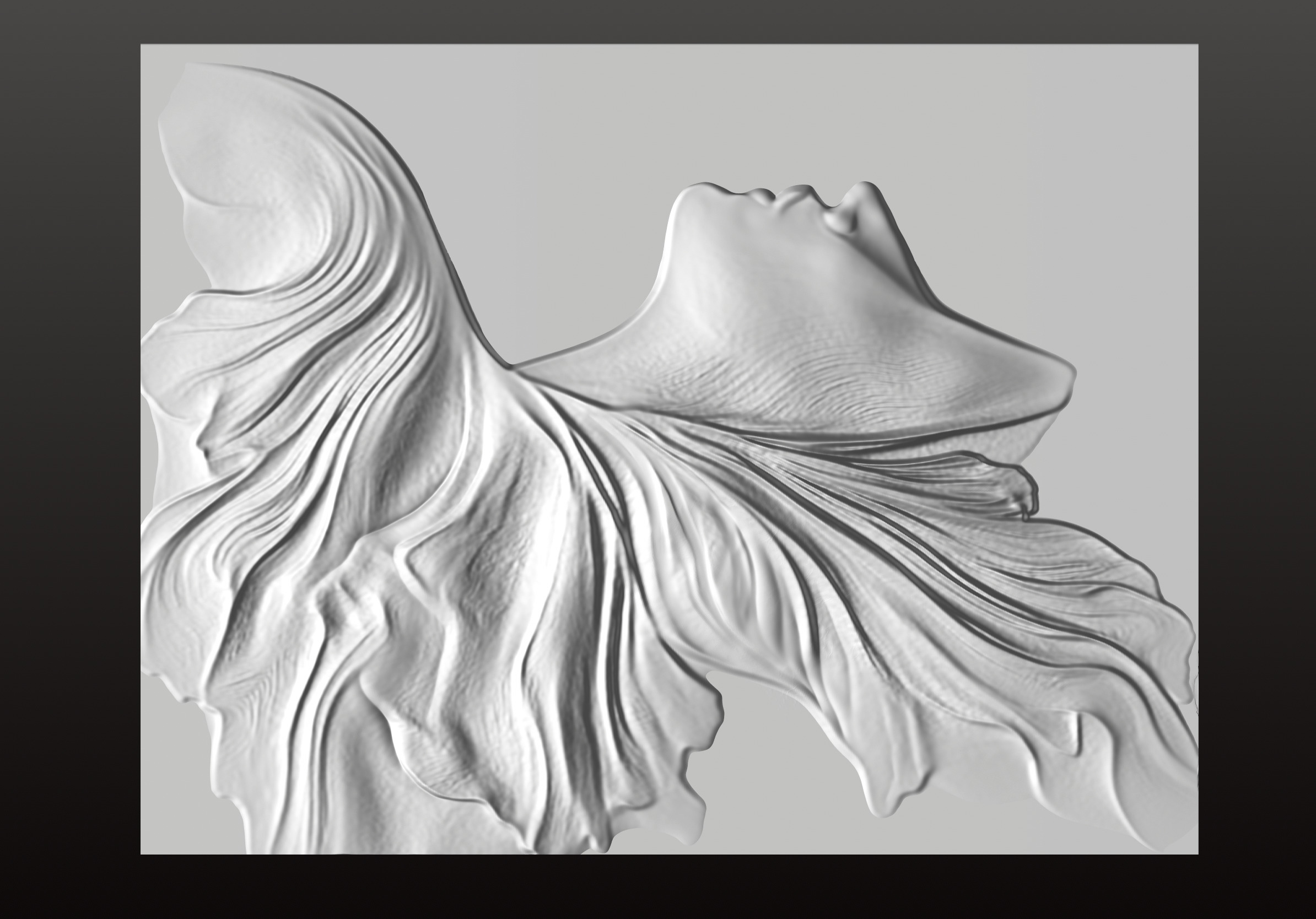 Elegant woman relief Sculpture wave panel with Female Profile 3D print model_1