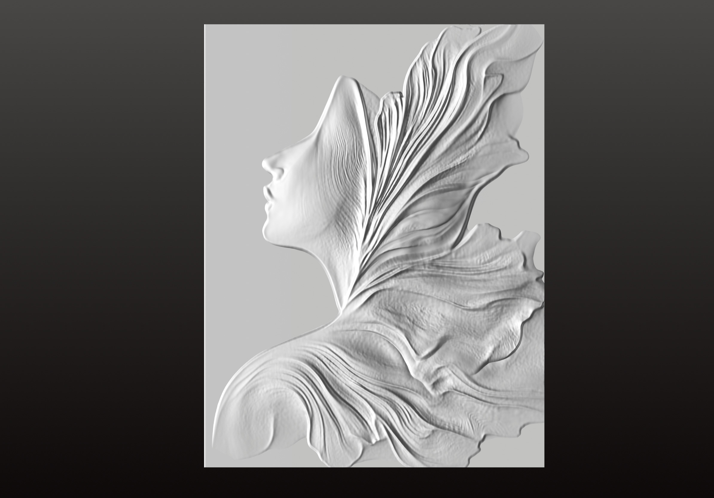 Elegant woman relief Sculpture wave panel with Female Profile 3D print model_12