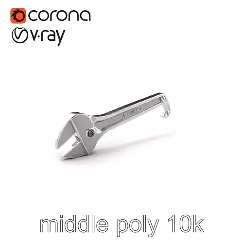 Crescent Wrench Adjustable Head Chrome Finish model pack Low-poly 3D model