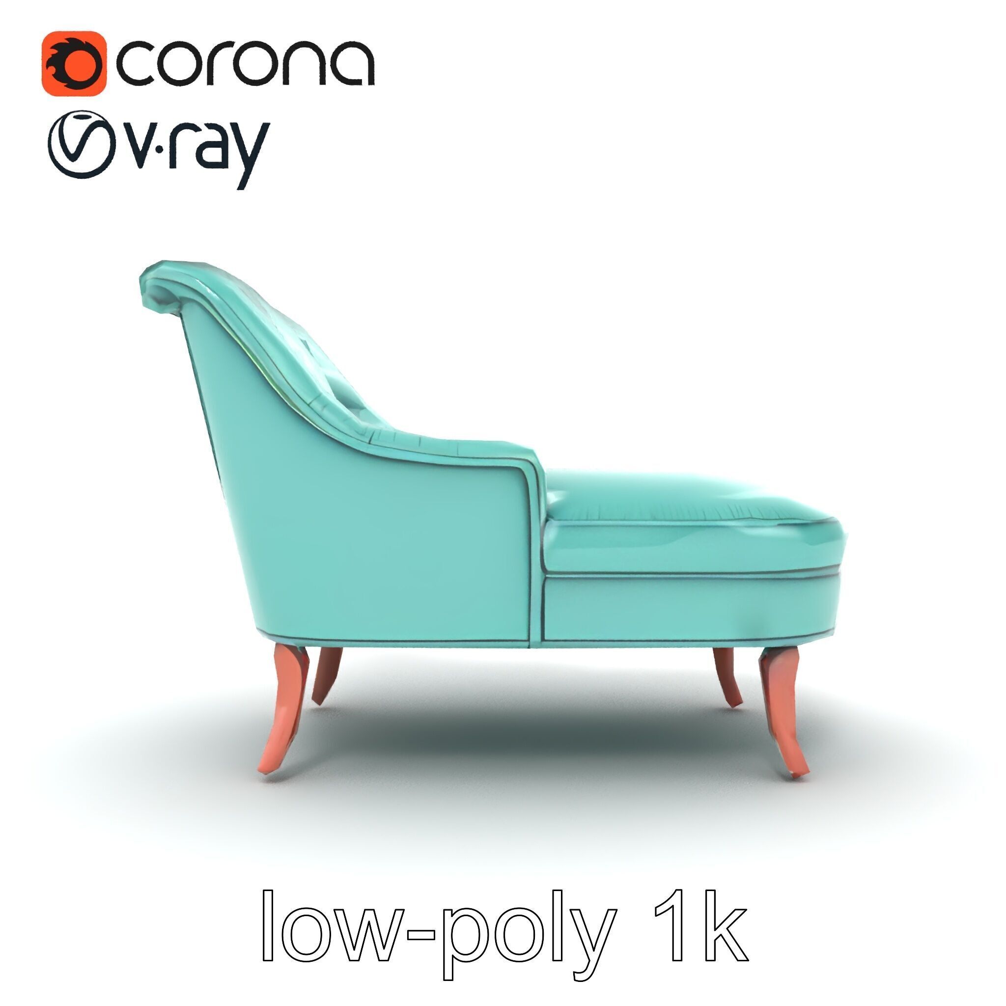 Velvet Chaise Lounge Model Pack with Mahogany Legs Low-poly 3D model_30
