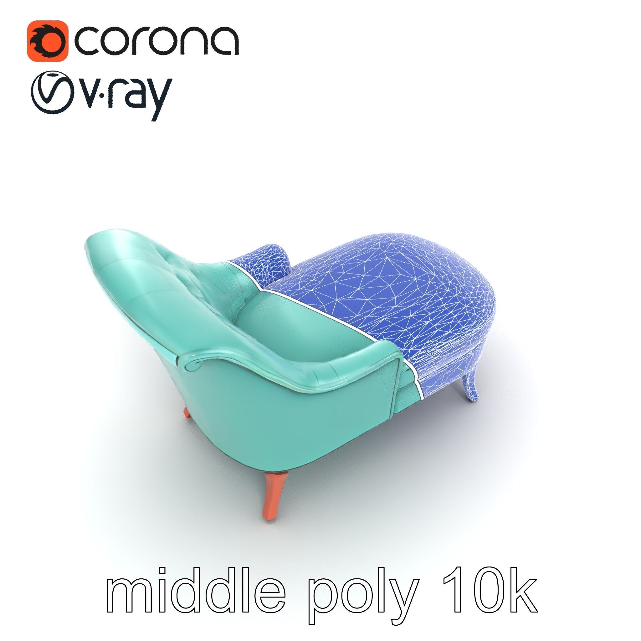 Velvet Chaise Lounge Model Pack with Mahogany Legs Low-poly 3D model_25