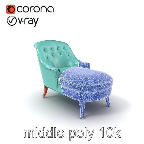 Velvet Chaise Lounge Model Pack with Mahogany Legs Low-poly 3D model 6