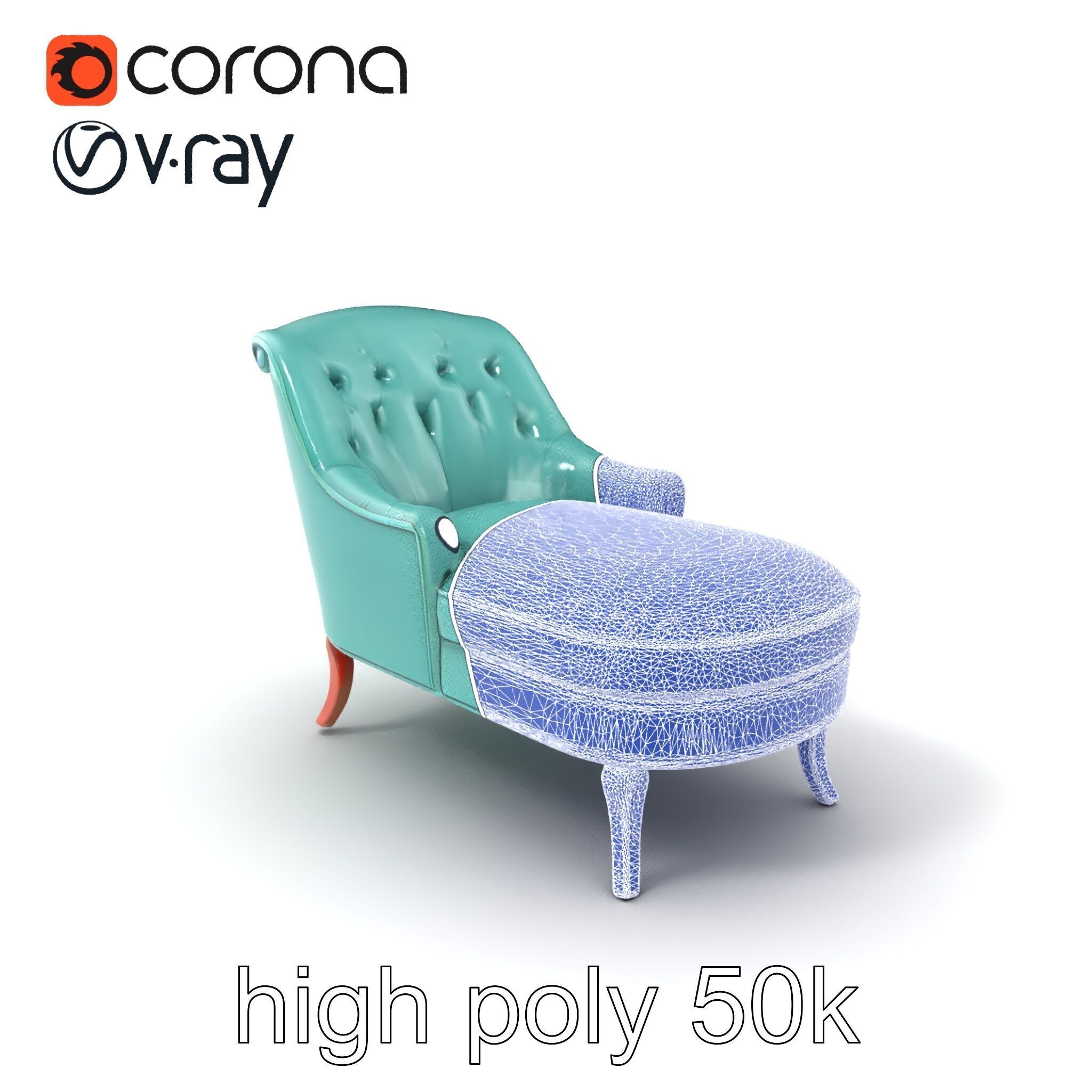 Velvet Chaise Lounge Model Pack with Mahogany Legs Low-poly 3D model_10