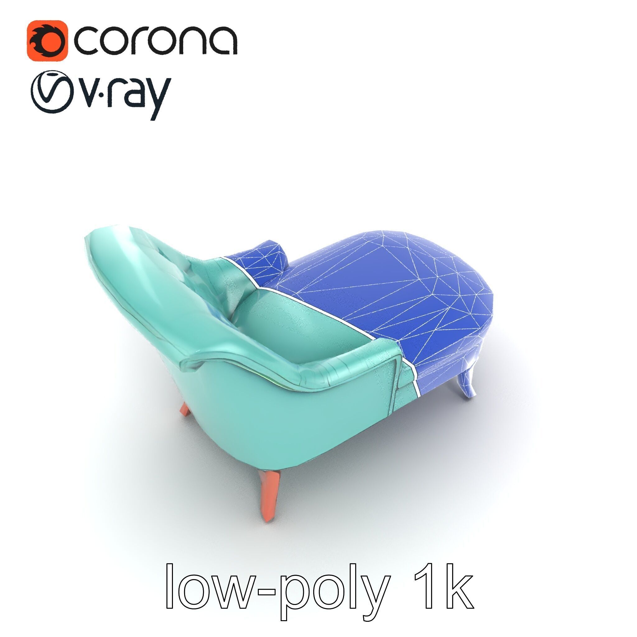 Velvet Chaise Lounge Model Pack with Mahogany Legs Low-poly 3D model_17