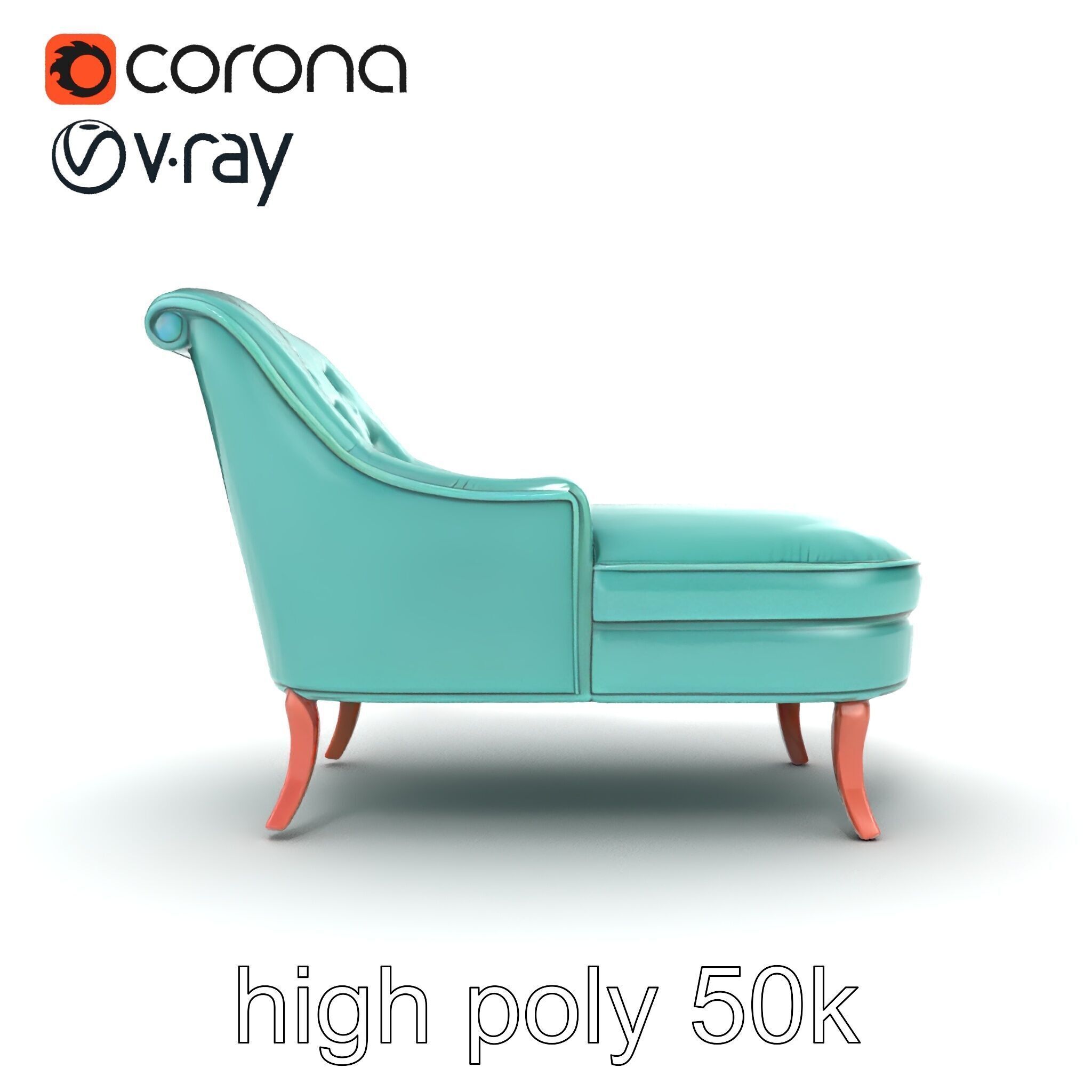 Velvet Chaise Lounge Model Pack with Mahogany Legs Low-poly 3D model_21