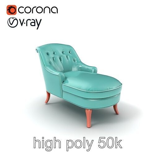 Velvet Chaise Lounge Model Pack with Mahogany Legs Low-poly 3D model 2