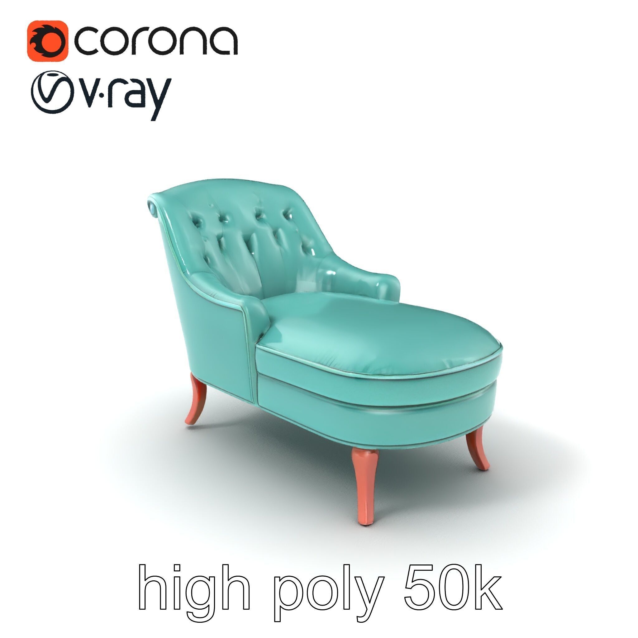 Velvet Chaise Lounge Model Pack with Mahogany Legs Low-poly 3D model_2