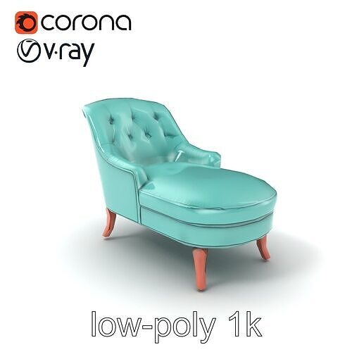 Velvet Chaise Lounge Model Pack with Mahogany Legs Low-poly 3D model 5