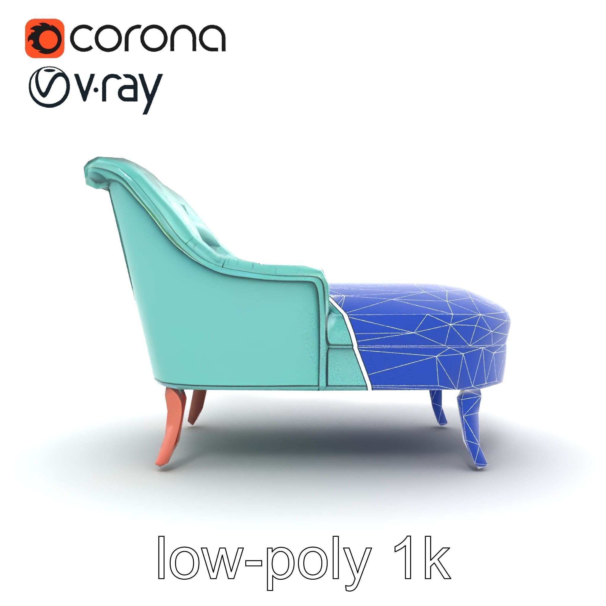 Velvet Chaise Lounge Model Pack with Mahogany Legs Low-poly 3D model_27