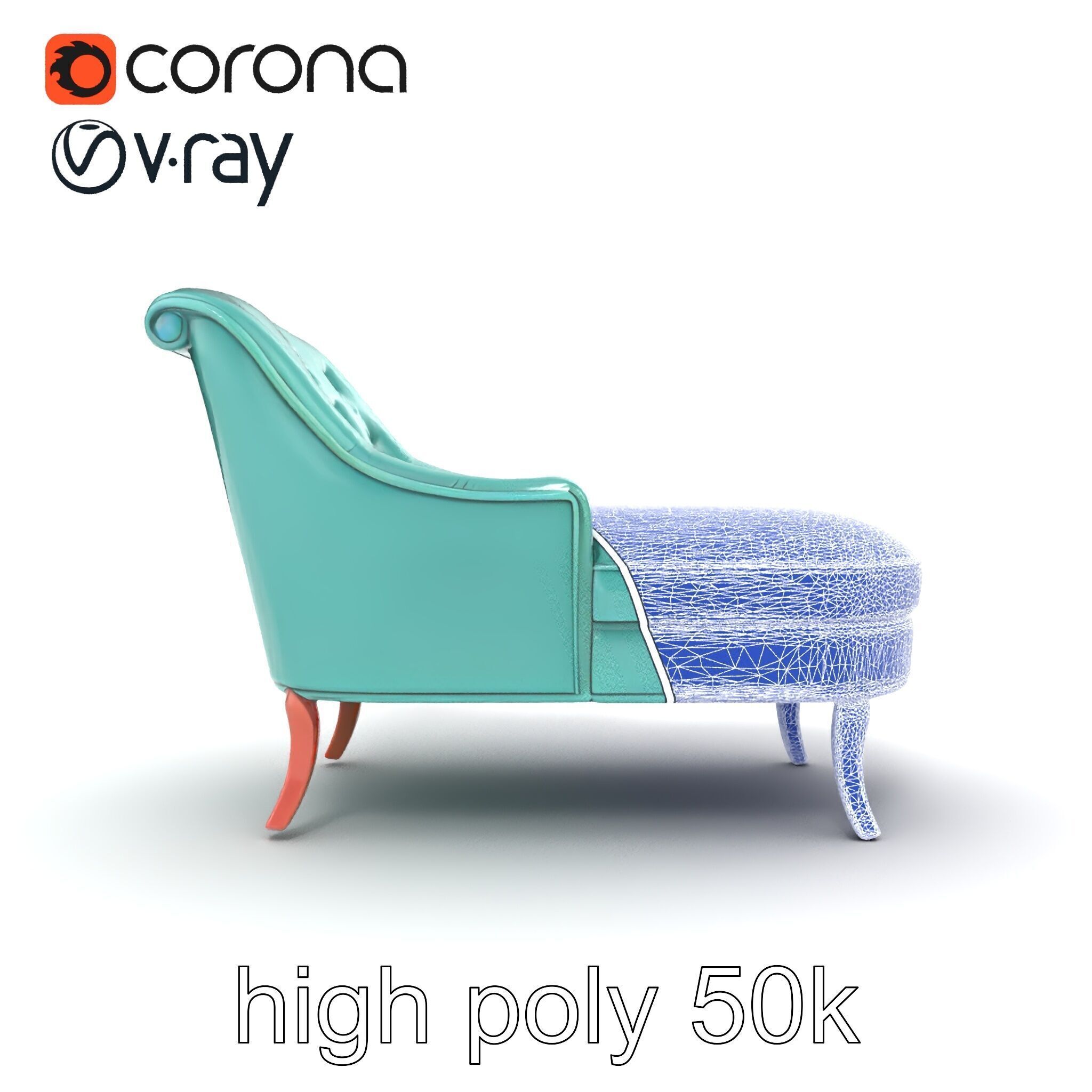 Velvet Chaise Lounge Model Pack with Mahogany Legs Low-poly 3D model_16