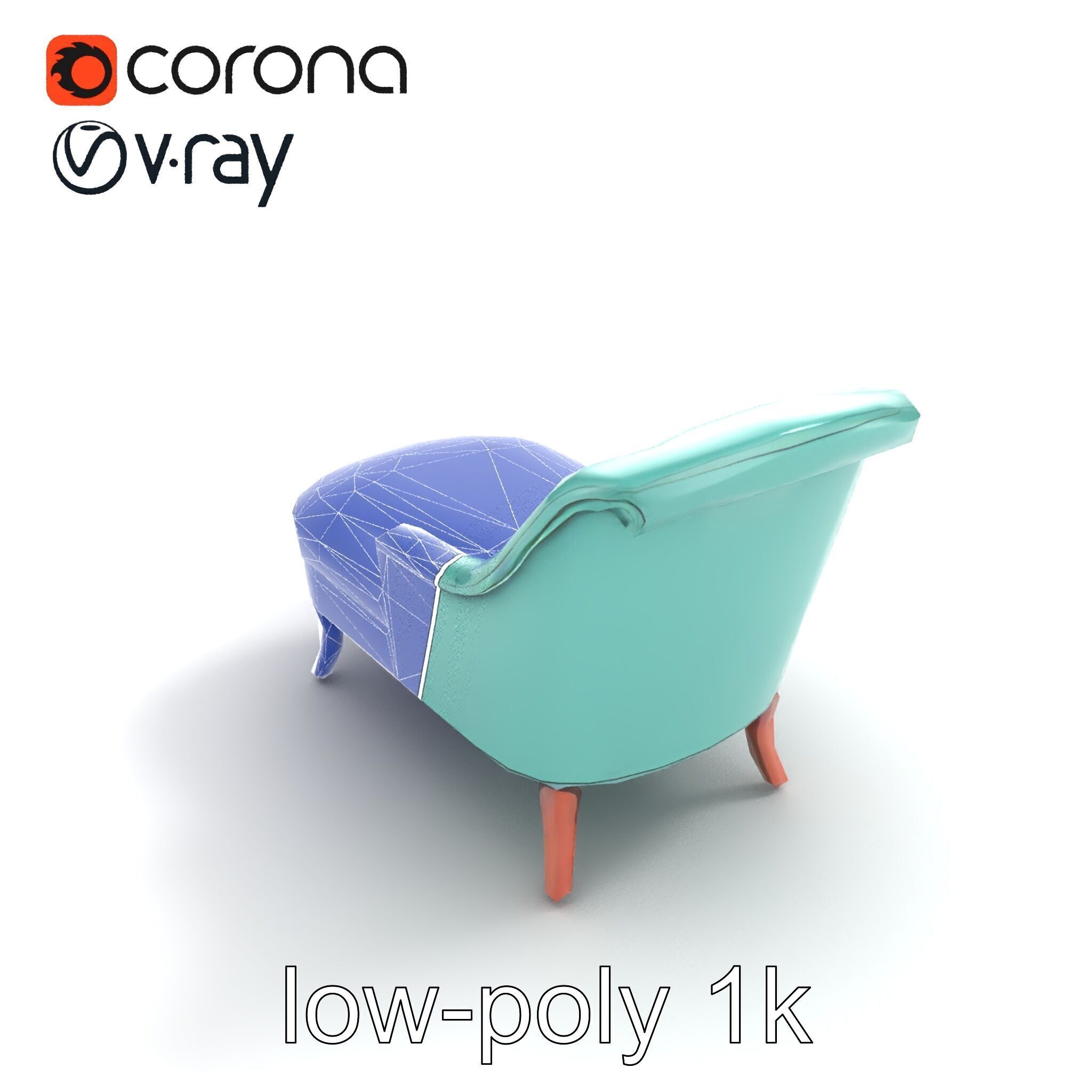 Velvet Chaise Lounge Model Pack with Mahogany Legs Low-poly 3D model_15