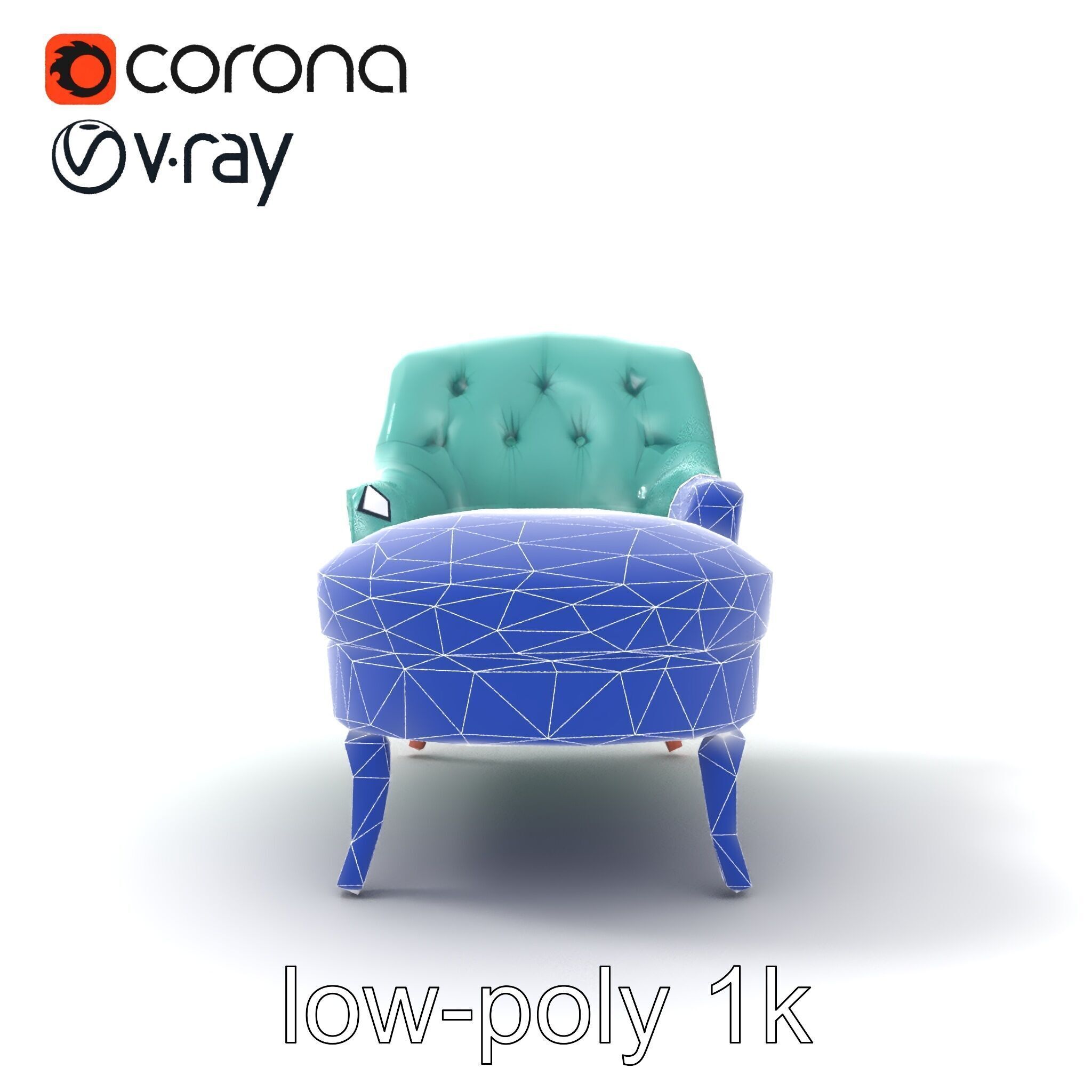 Velvet Chaise Lounge Model Pack with Mahogany Legs Low-poly 3D model_31