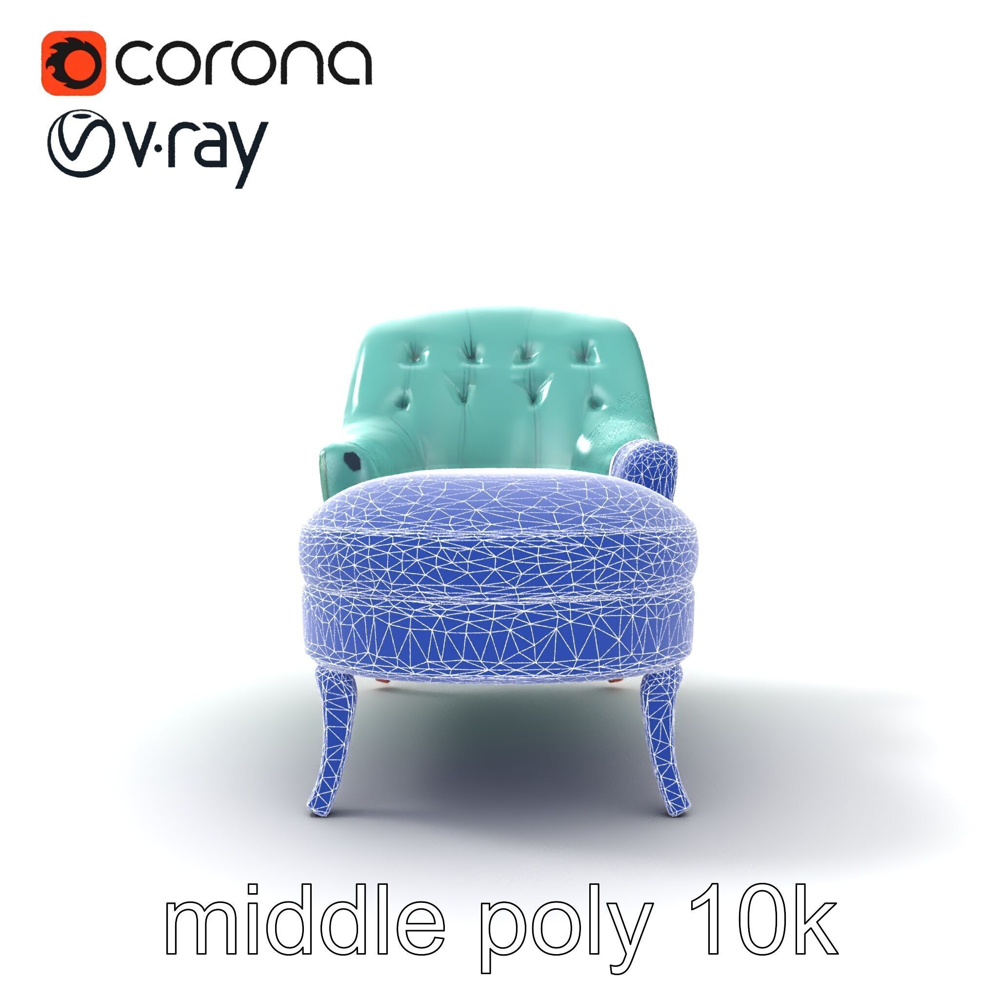 Velvet Chaise Lounge Model Pack with Mahogany Legs Low-poly 3D model_11