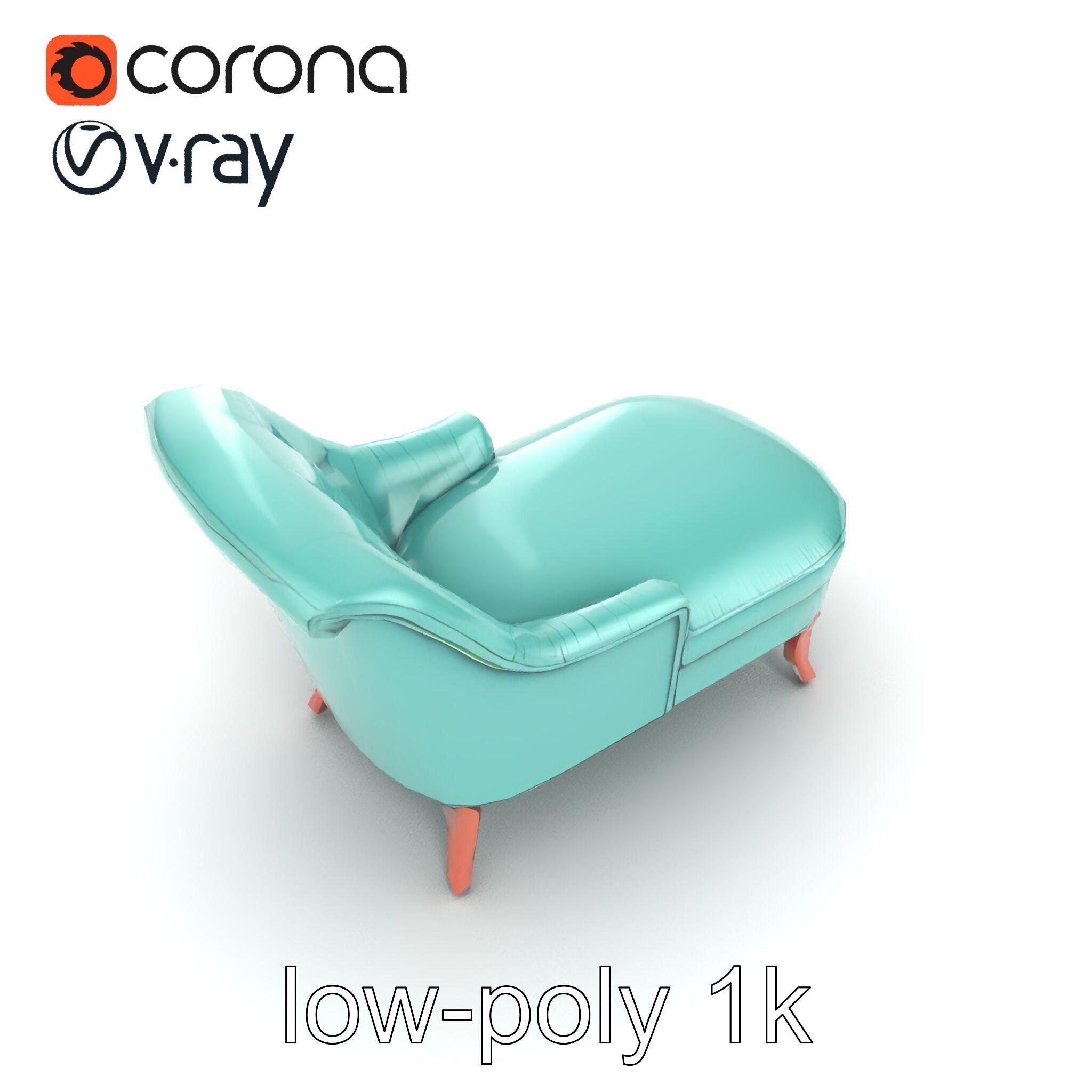 Velvet Chaise Lounge Model Pack with Mahogany Legs Low-poly 3D model_32