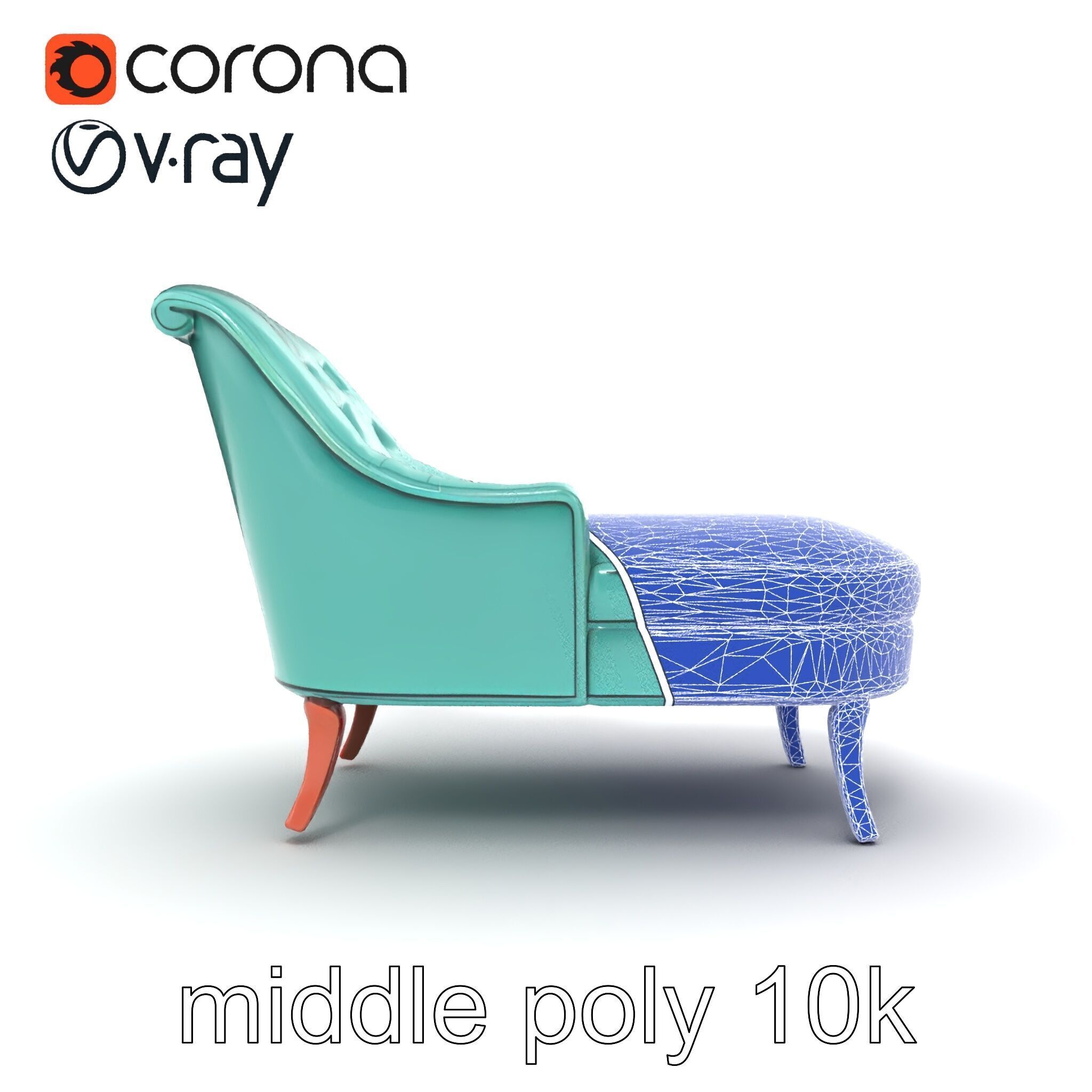 Velvet Chaise Lounge Model Pack with Mahogany Legs Low-poly 3D model_29