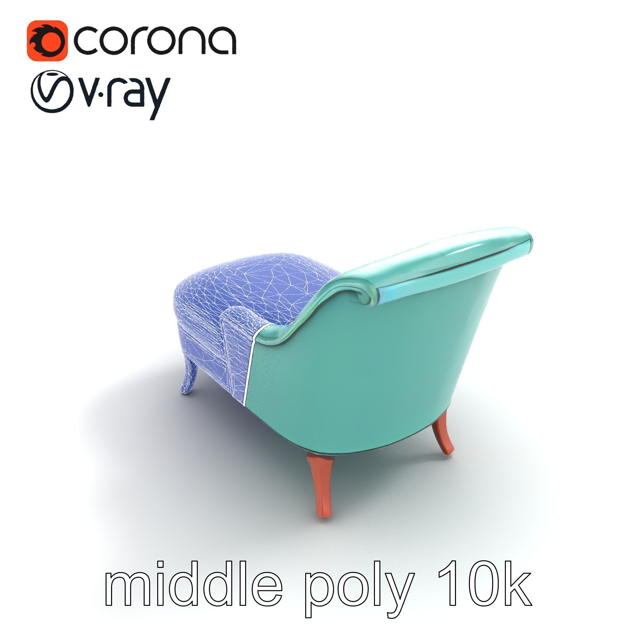 Velvet Chaise Lounge Model Pack with Mahogany Legs Low-poly 3D model_12