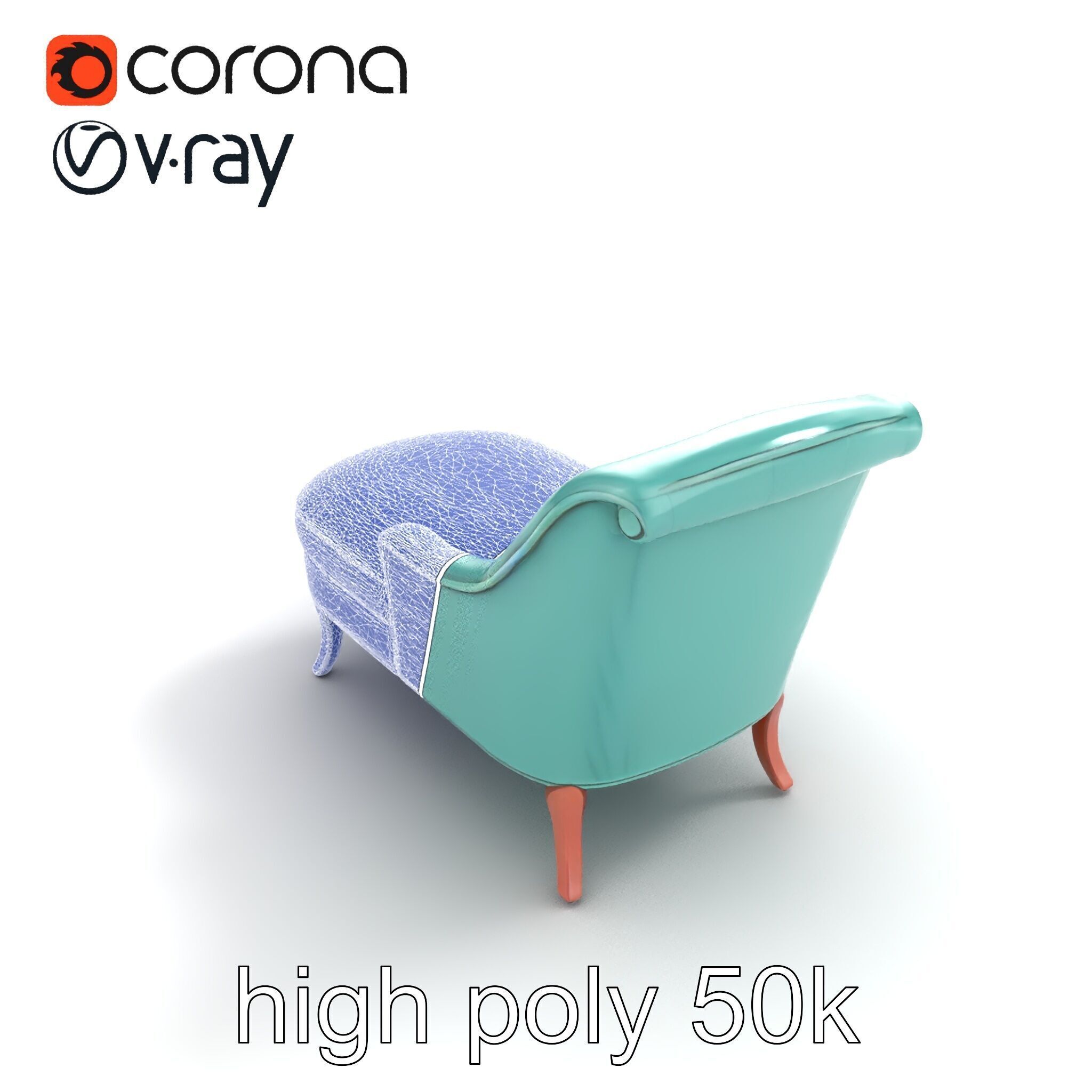 Velvet Chaise Lounge Model Pack with Mahogany Legs Low-poly 3D model_13