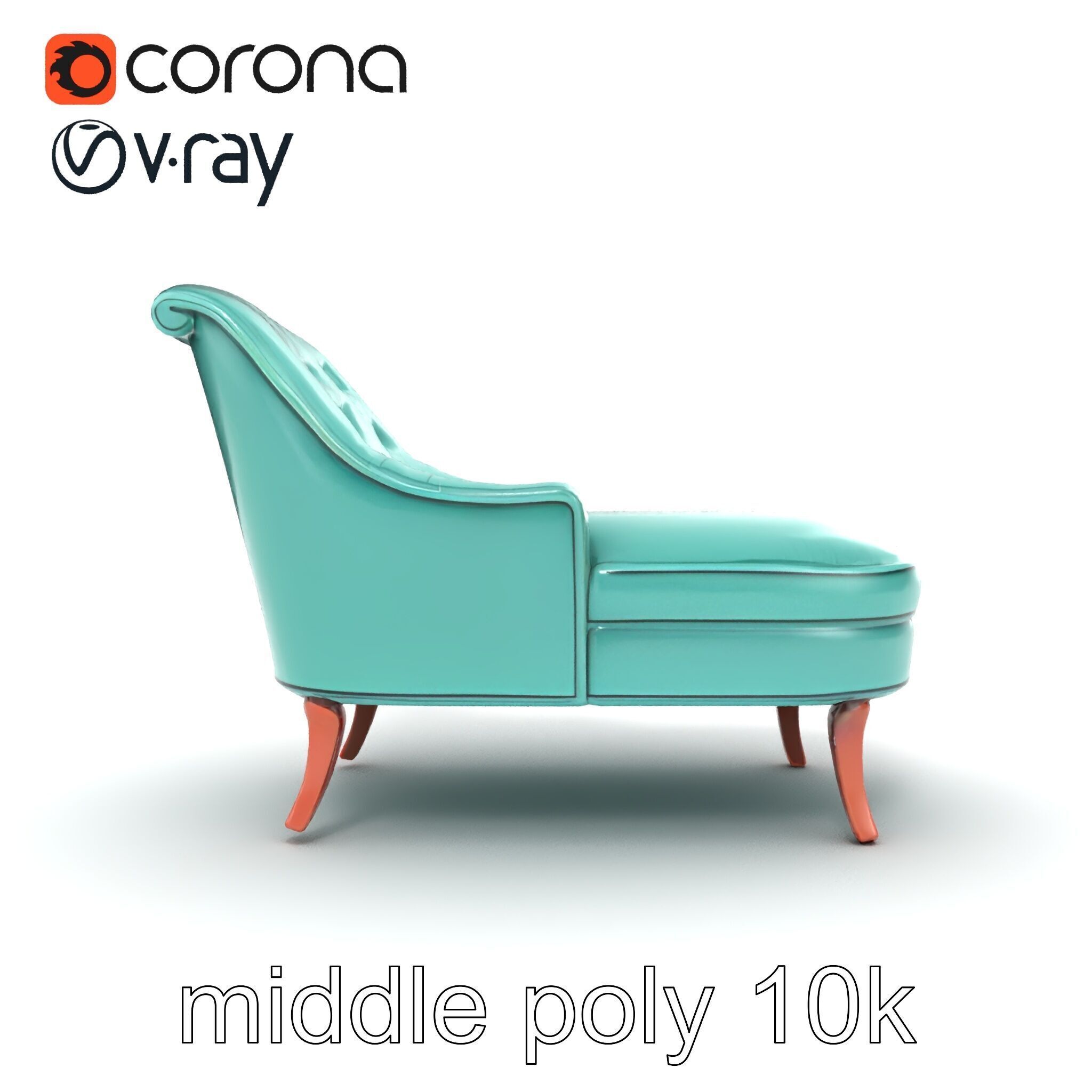 Velvet Chaise Lounge Model Pack with Mahogany Legs Low-poly 3D model_26