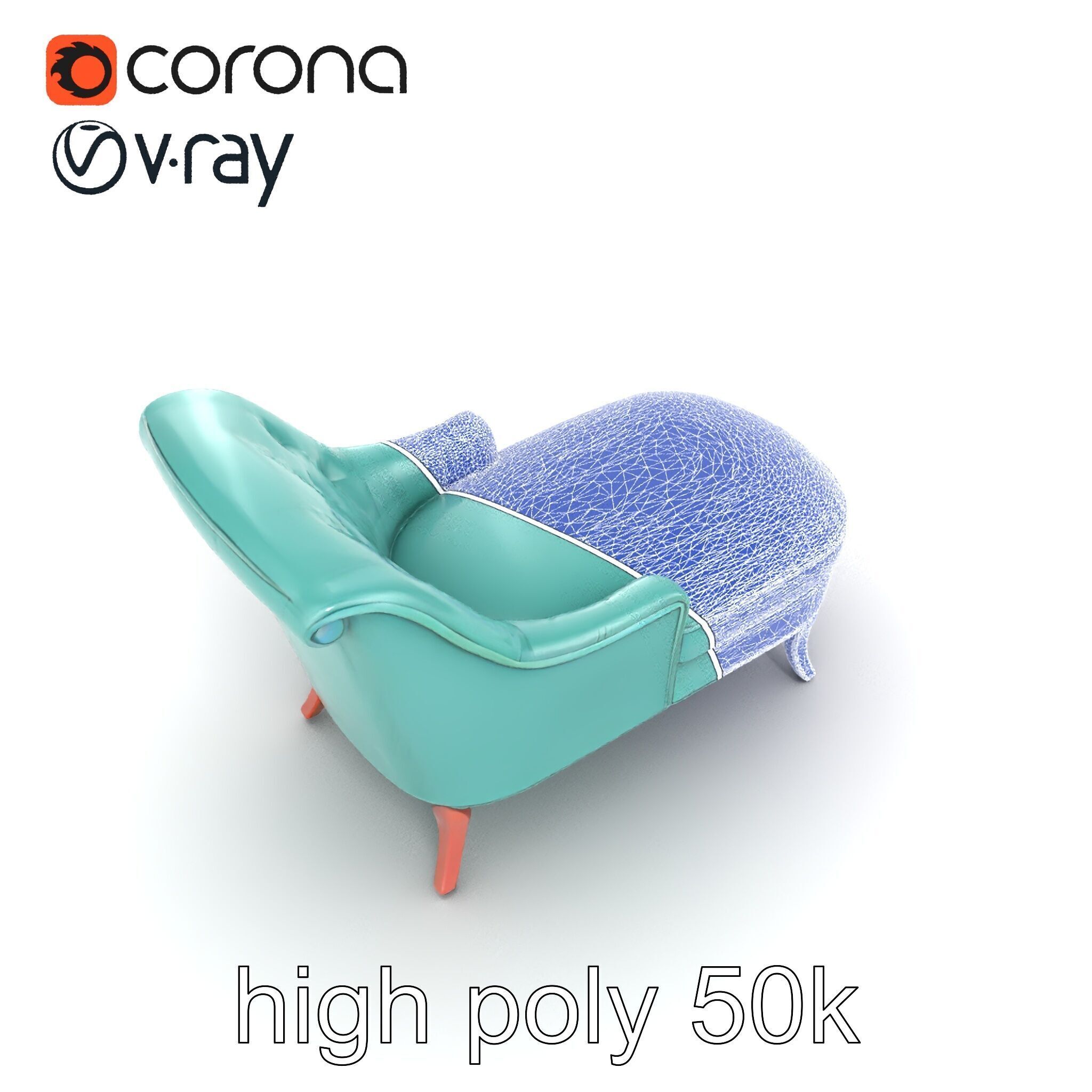 Velvet Chaise Lounge Model Pack with Mahogany Legs Low-poly 3D model_14