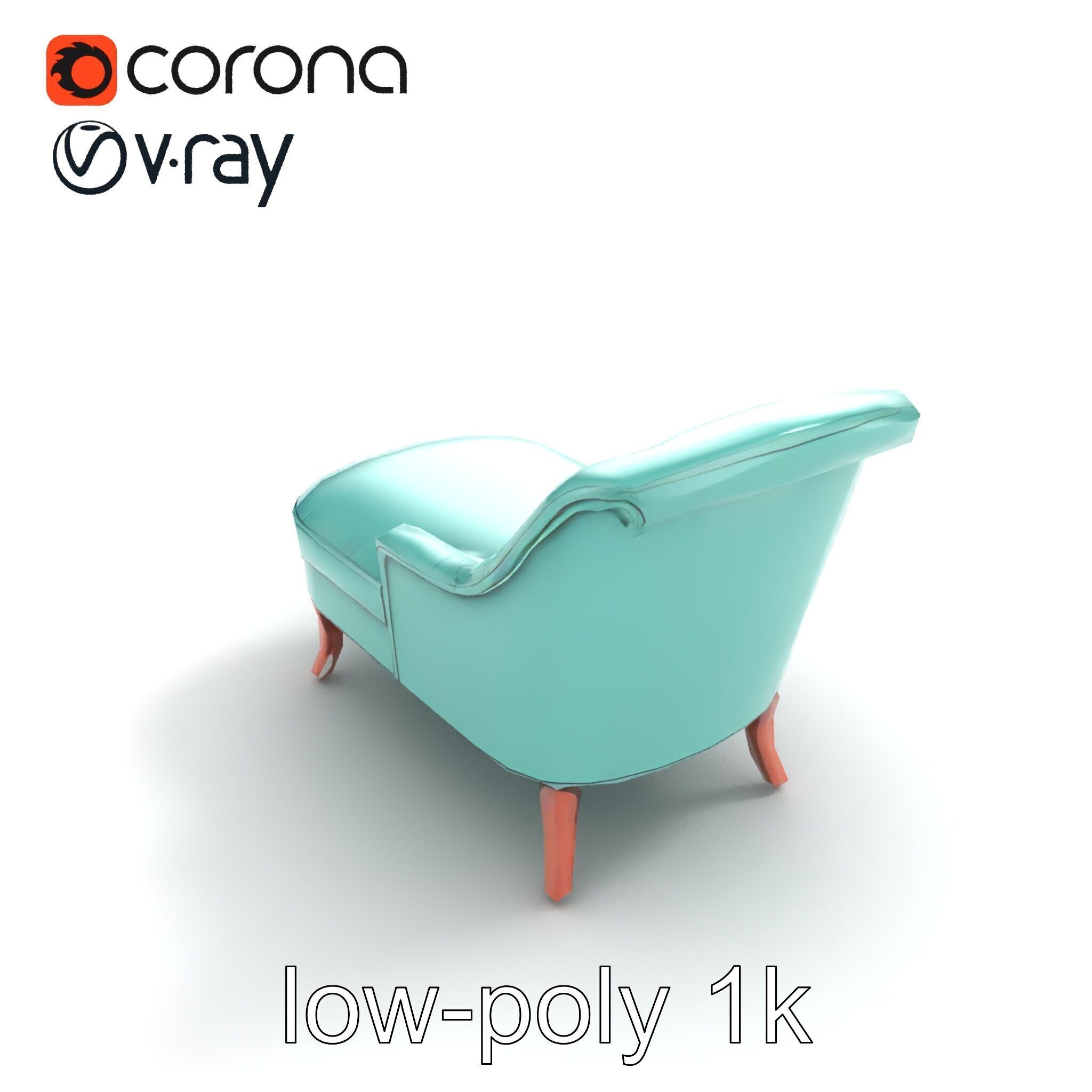 Velvet Chaise Lounge Model Pack with Mahogany Legs Low-poly 3D model_9