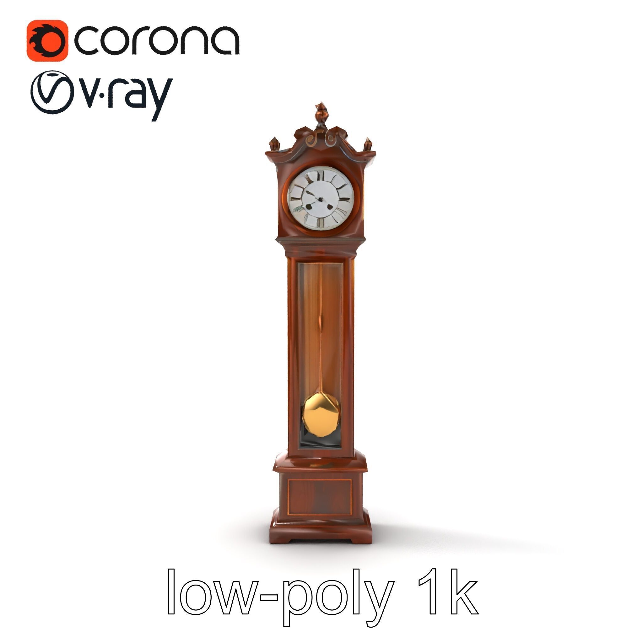 Antique Grandfather Clock Brass Pendulum model pack Low-poly 3D model_18