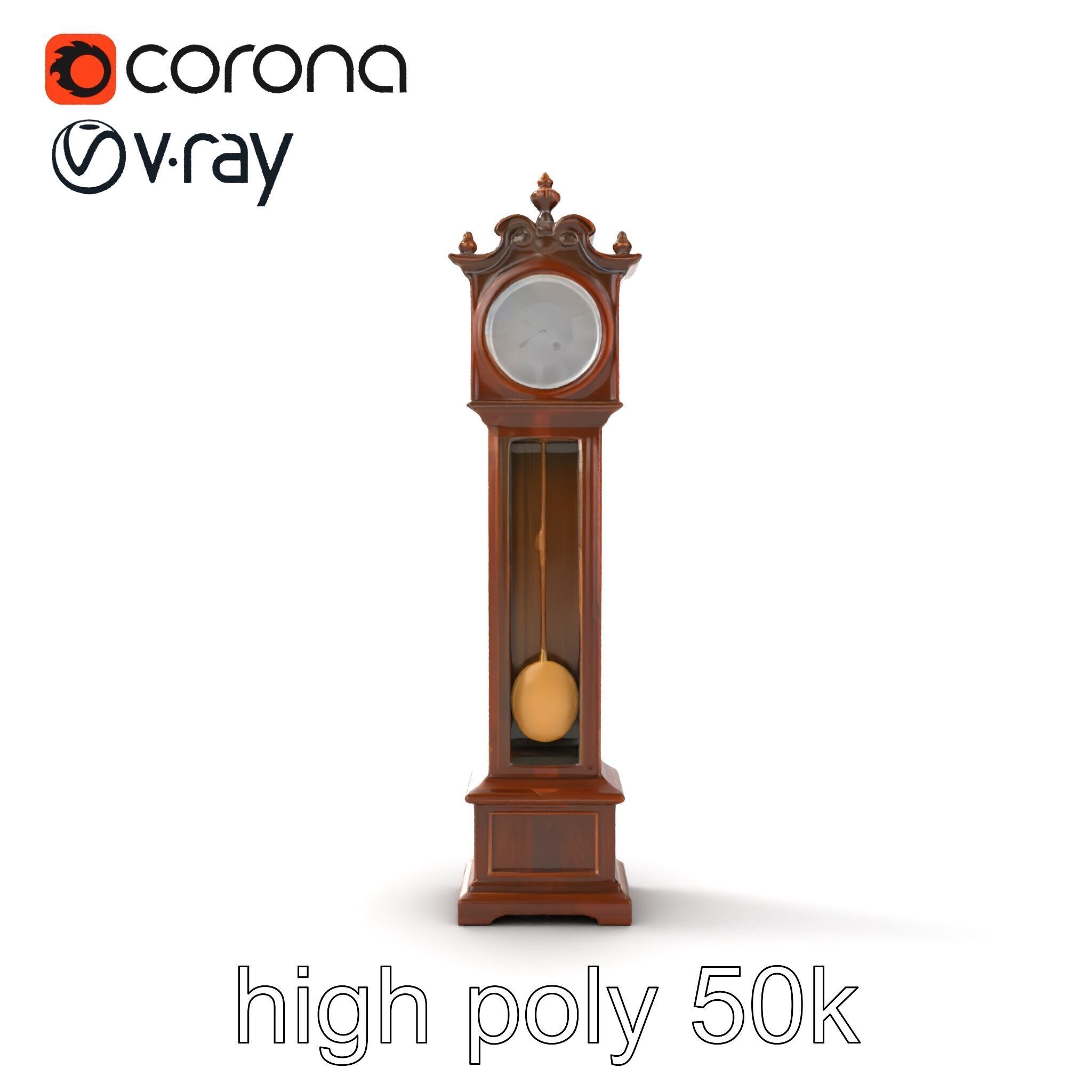 Antique Grandfather Clock Brass Pendulum model pack Low-poly 3D model_17