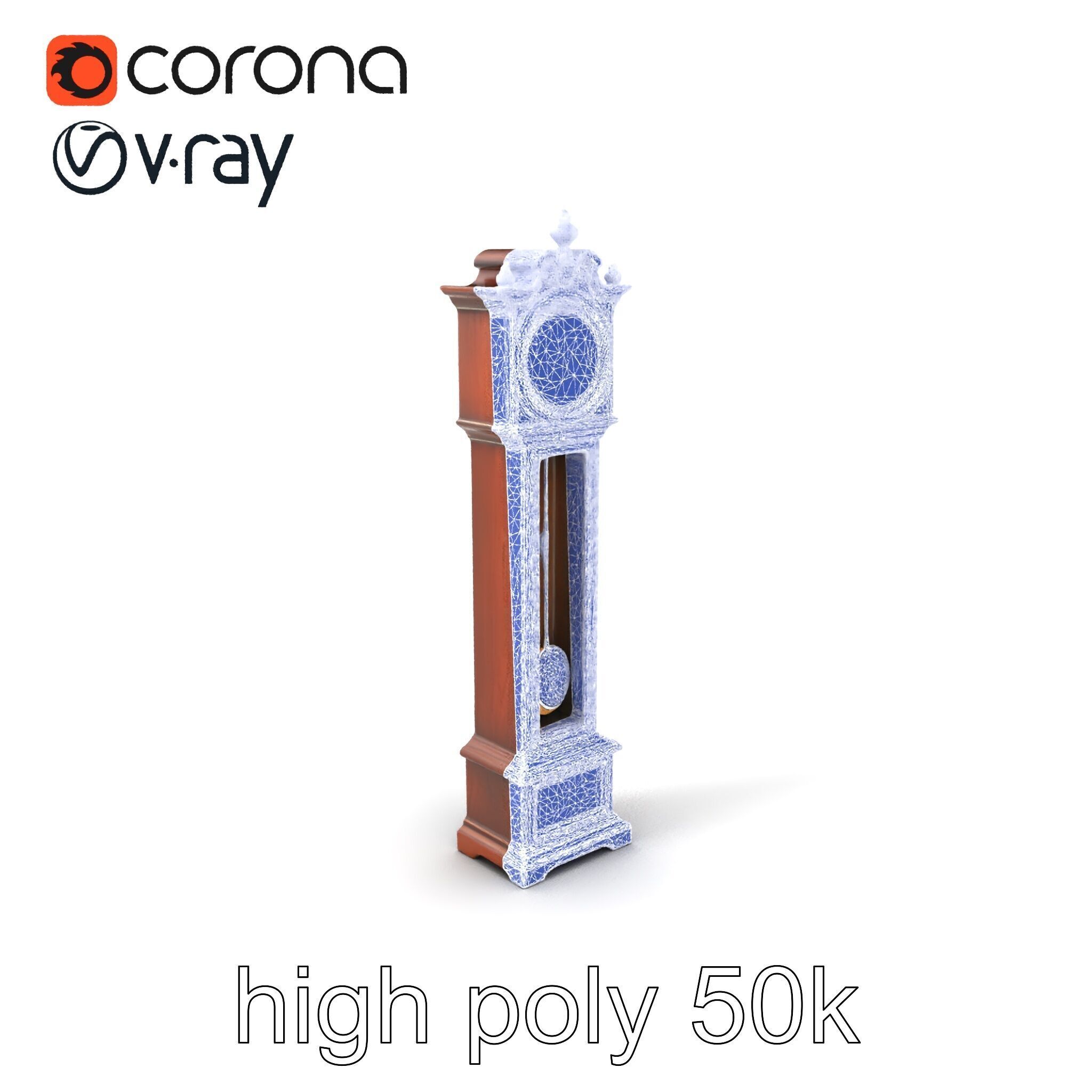 Antique Grandfather Clock Brass Pendulum model pack Low-poly 3D model_10