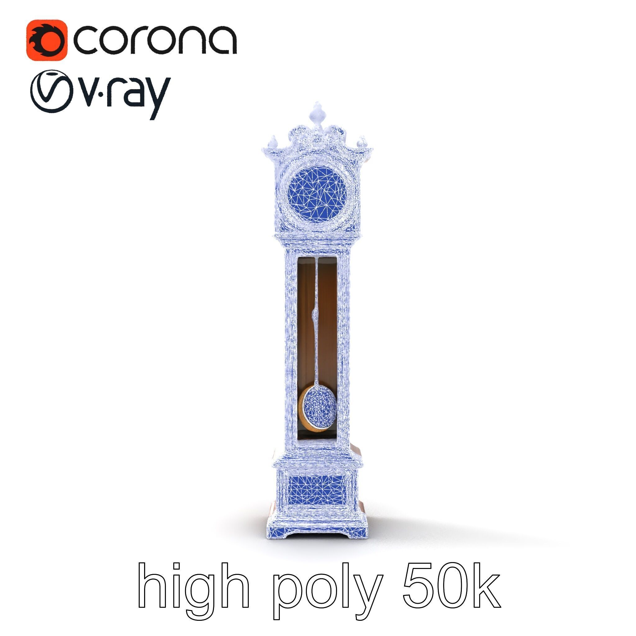 Antique Grandfather Clock Brass Pendulum model pack Low-poly 3D model_32