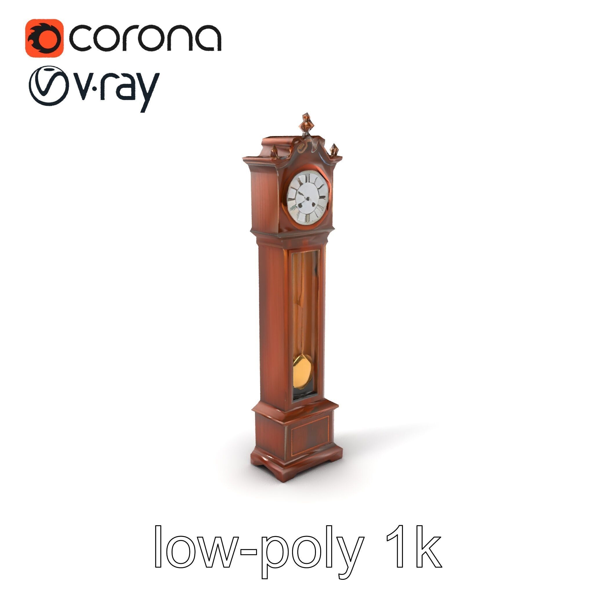Antique Grandfather Clock Brass Pendulum model pack Low-poly 3D model_5