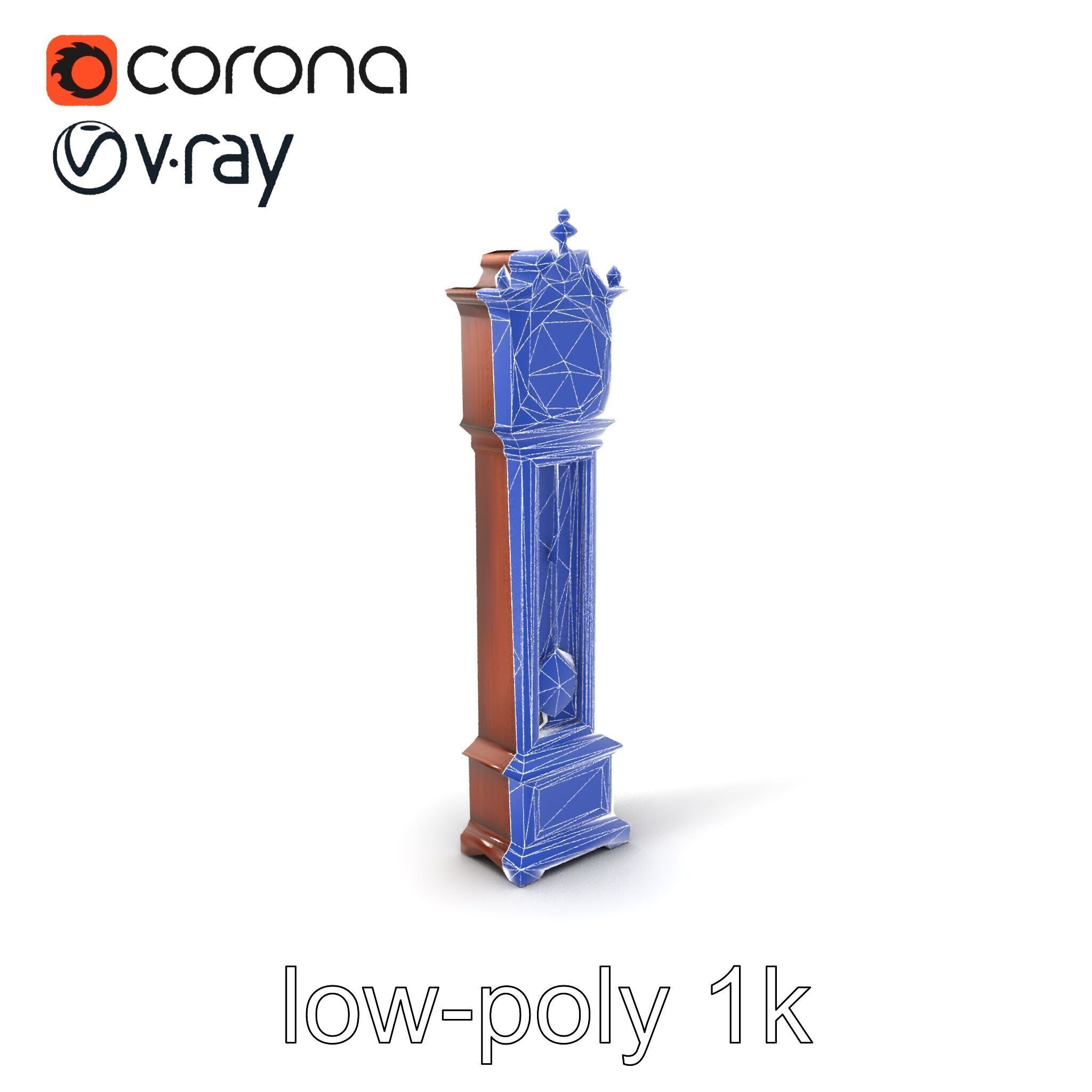 Antique Grandfather Clock Brass Pendulum model pack Low-poly 3D model_7