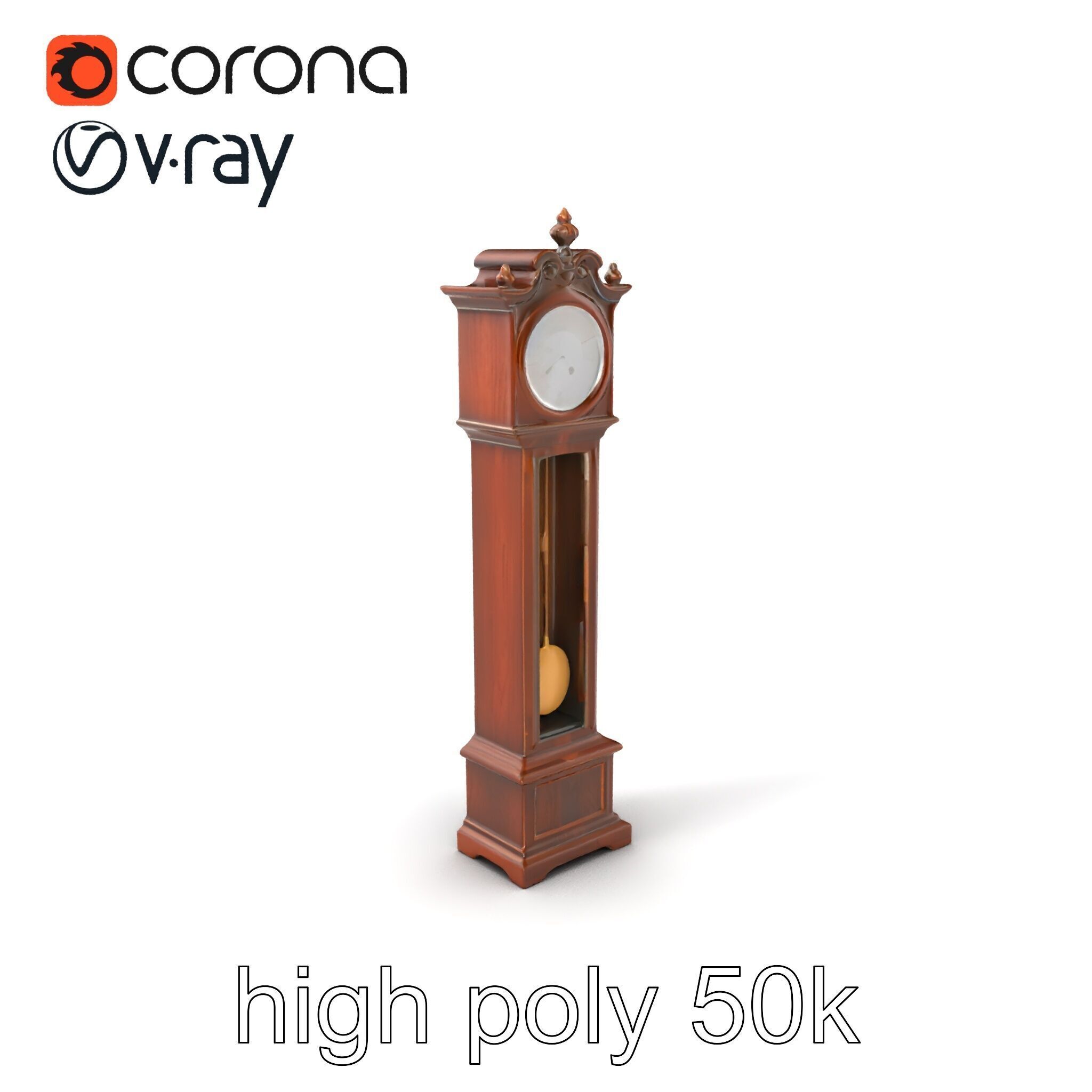 Antique Grandfather Clock Brass Pendulum model pack Low-poly 3D model_2