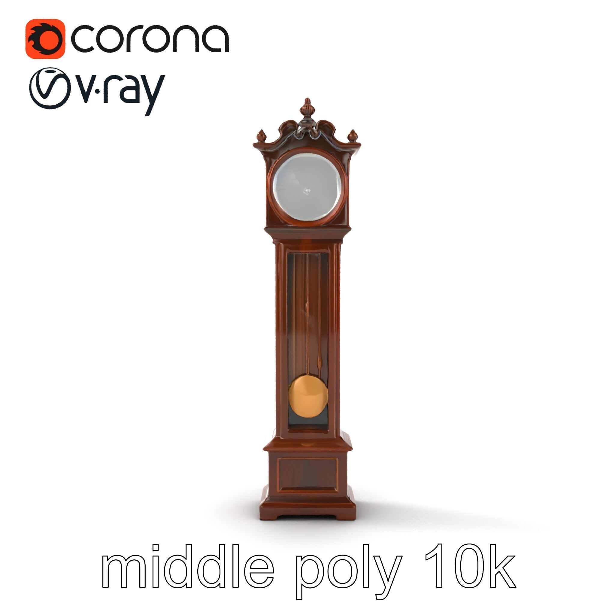 Antique Grandfather Clock Brass Pendulum model pack Low-poly 3D model_16