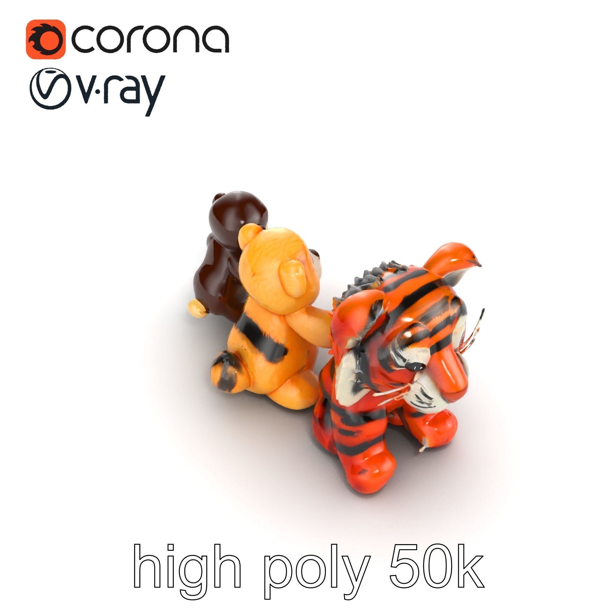 Fluffy Animal Puppets Model Pack Low-poly 3D model_13