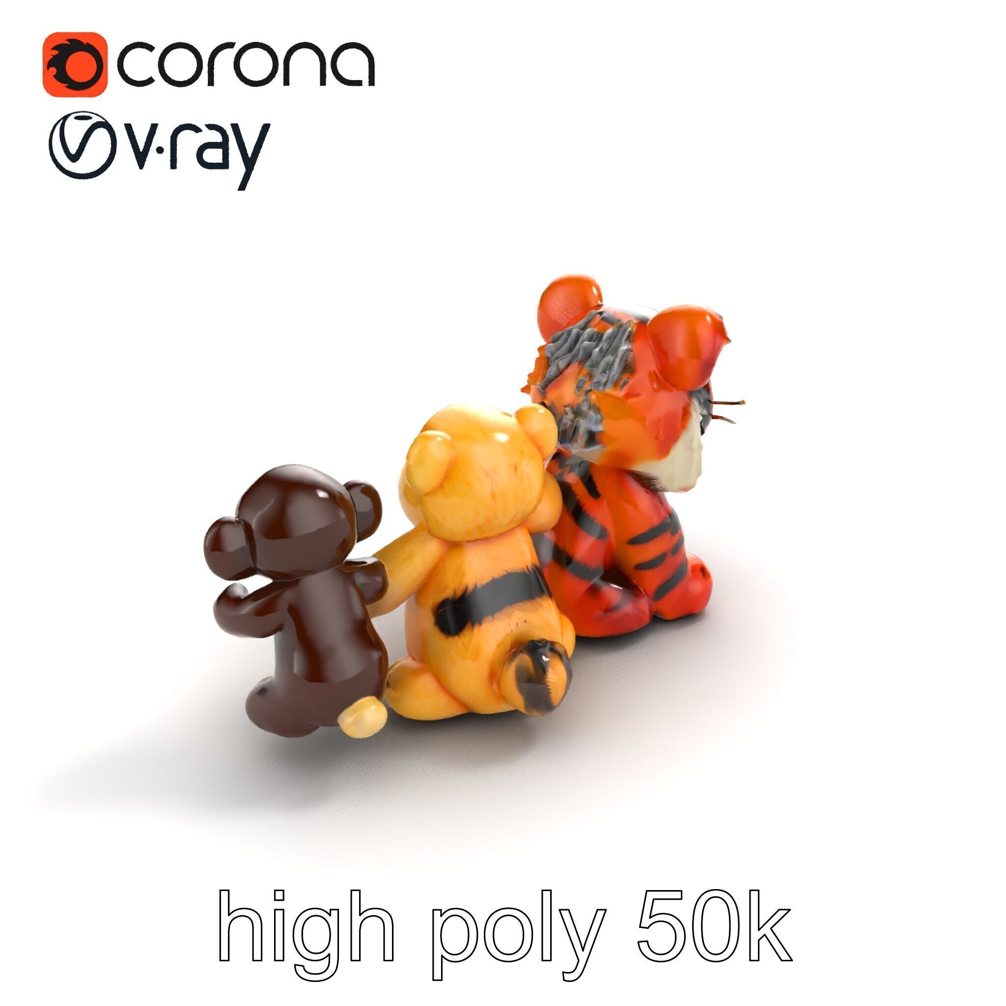 Fluffy Animal Puppets Model Pack Low-poly 3D model_16