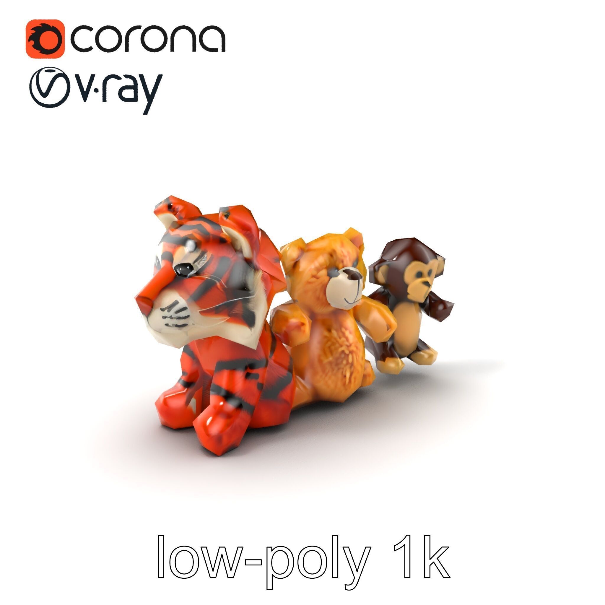 Fluffy Animal Puppets Model Pack Low-poly 3D model_5