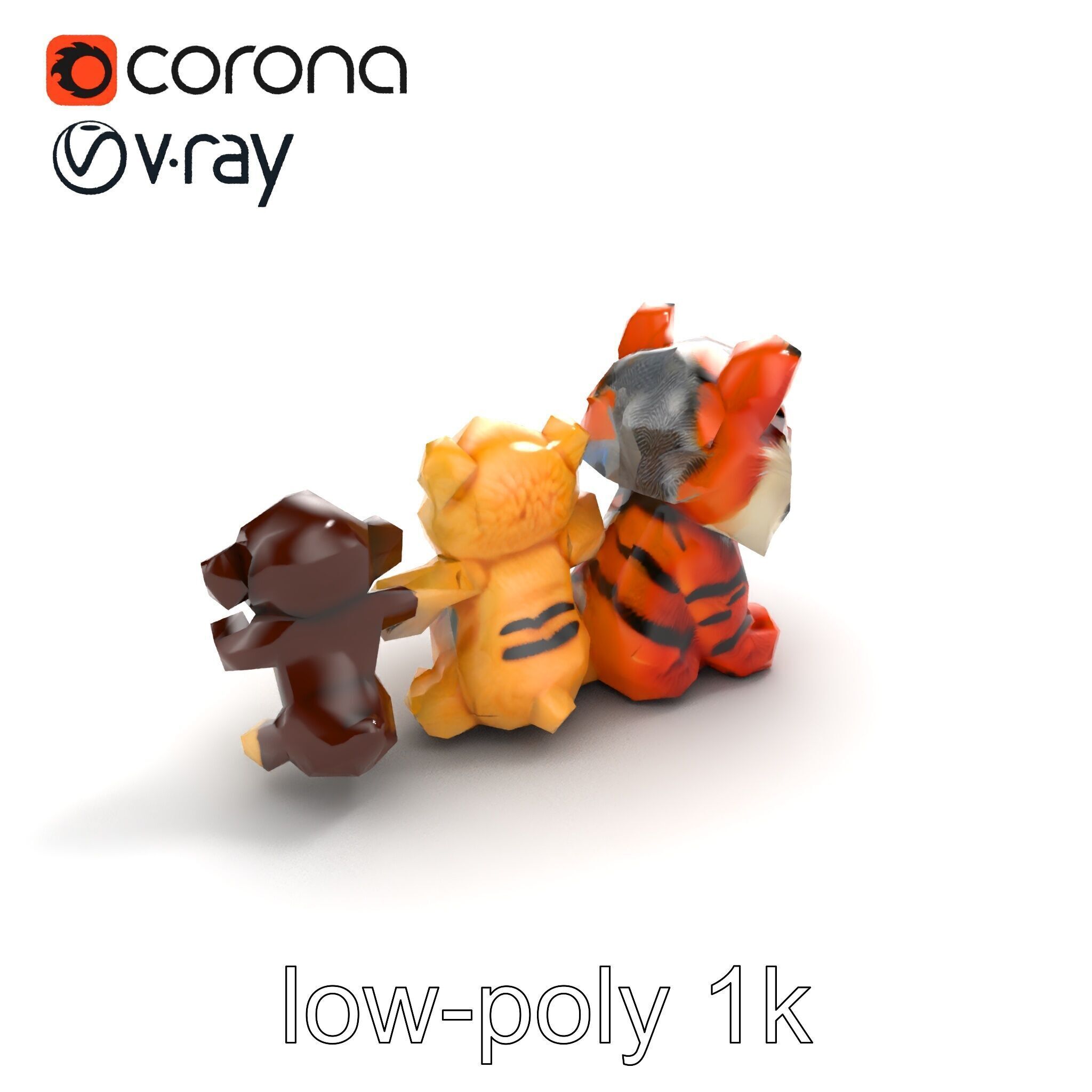 Fluffy Animal Puppets Model Pack Low-poly 3D model_9
