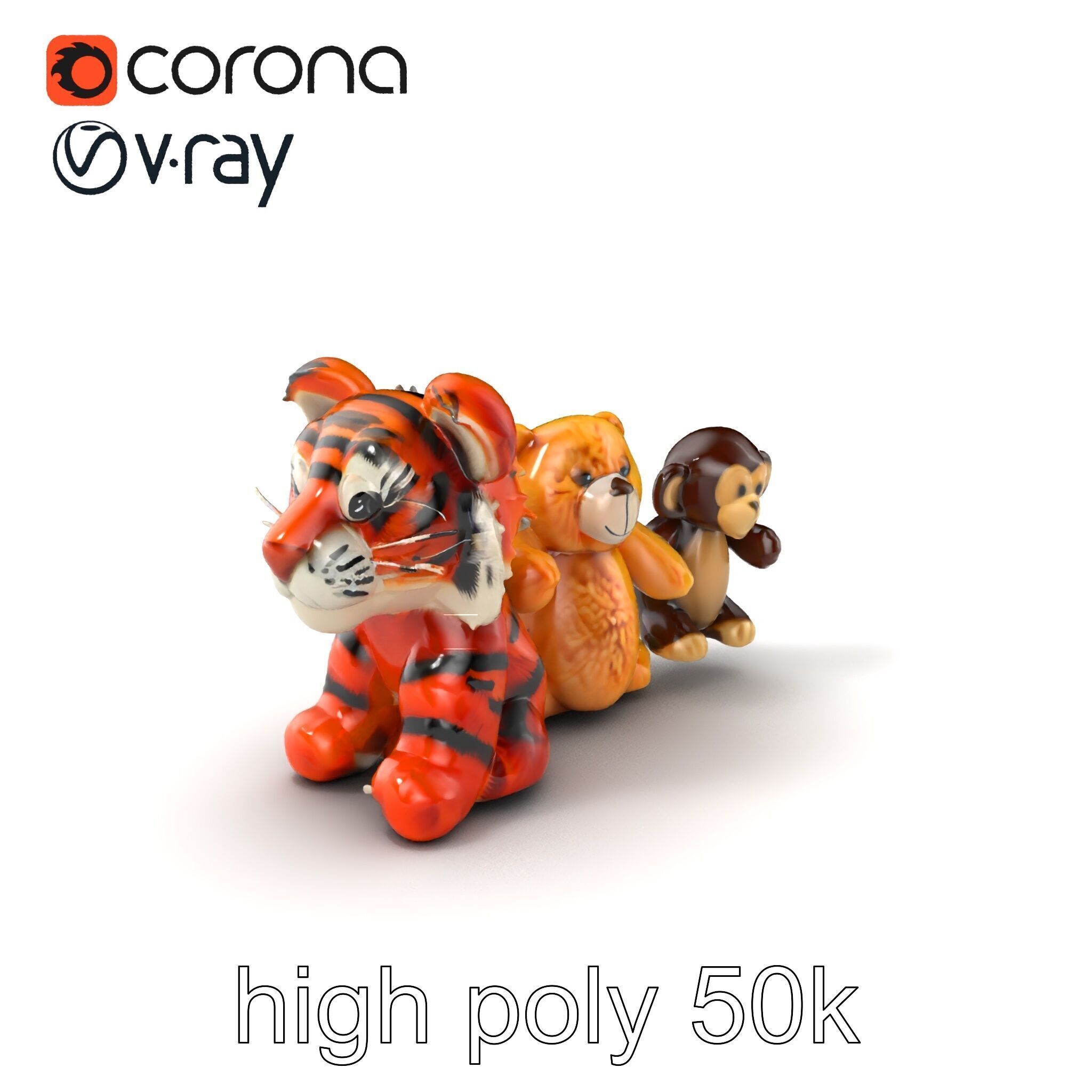 Fluffy Animal Puppets Model Pack Low-poly 3D model_2