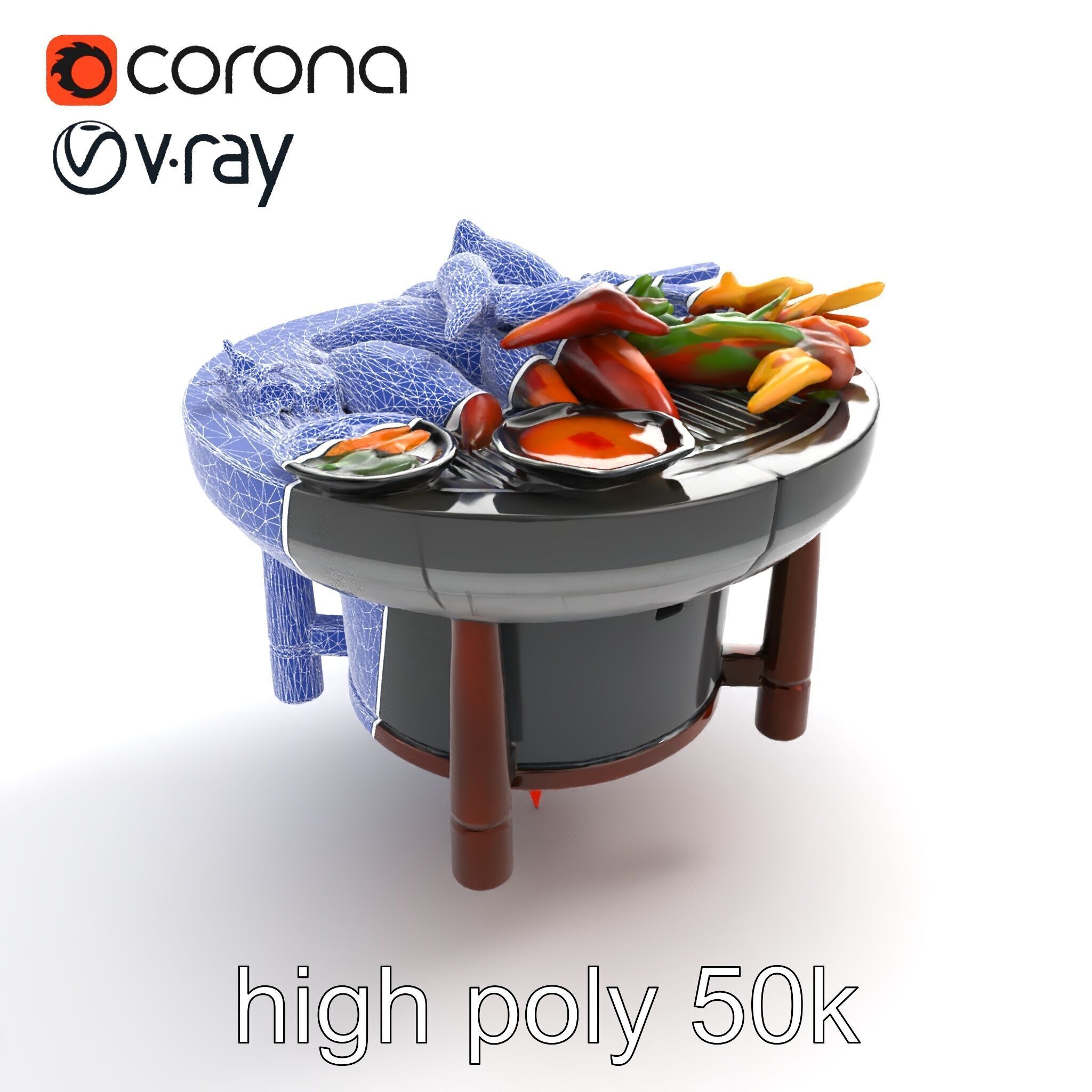 Korean BBQ Grill Table Photorealistic Model Pack Low-poly 3D model_11