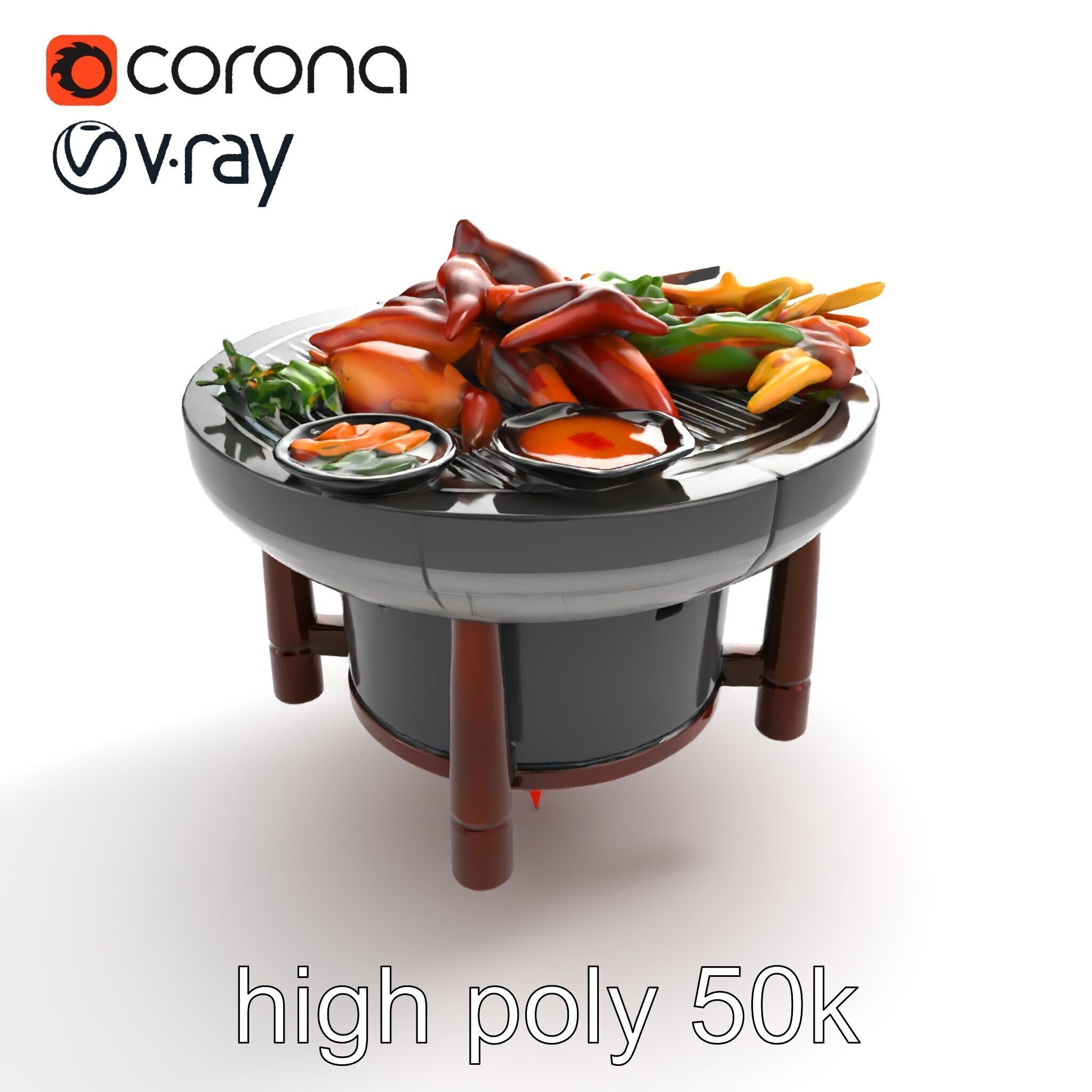 Korean BBQ Grill Table Photorealistic Model Pack Low-poly 3D model_9