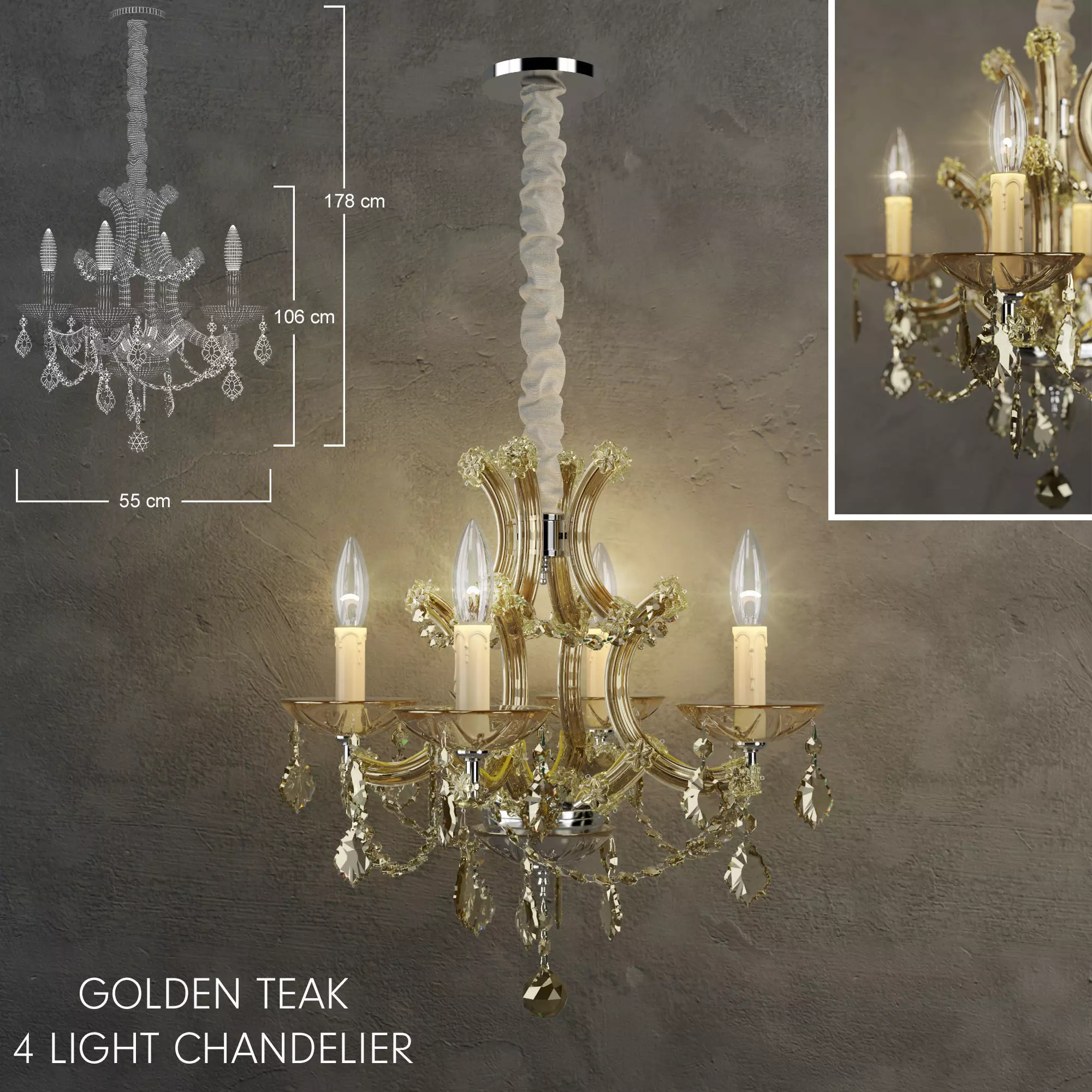 golden teak chandelier 3D model_0