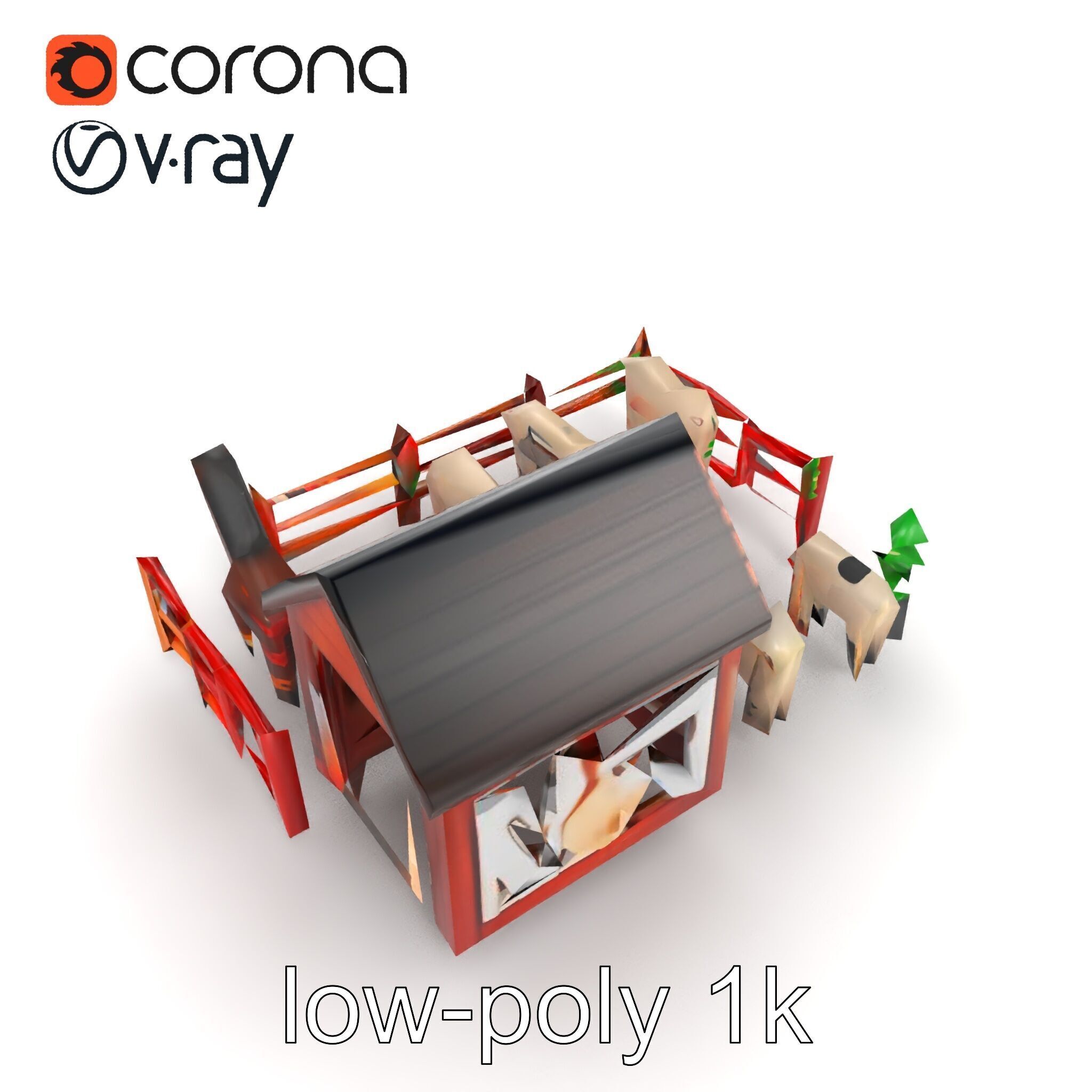 Farmyard Animal Playset Model Pack Low-poly 3D model_30