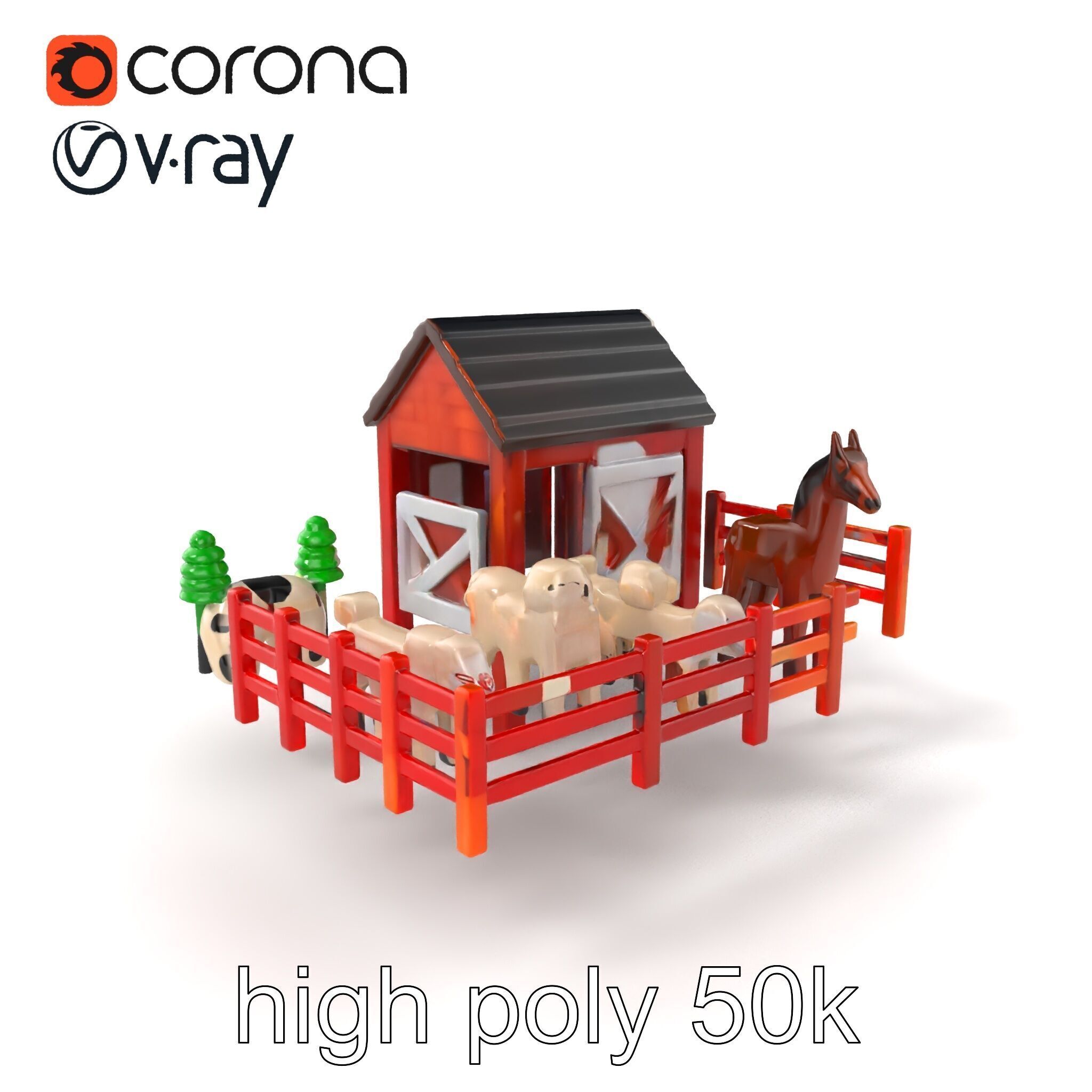 Farmyard Animal Playset Model Pack Low-poly 3D model_2