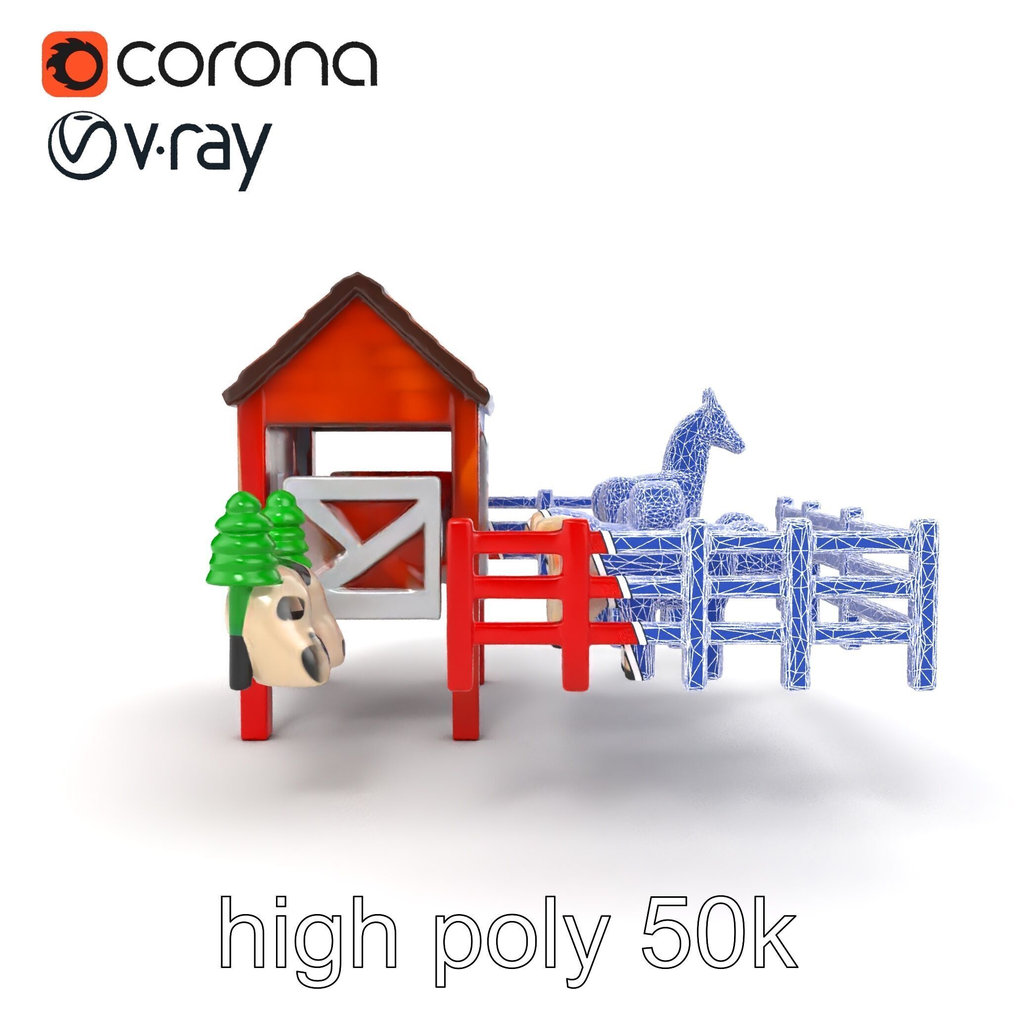 Farmyard Animal Playset Model Pack Low-poly 3D model_15