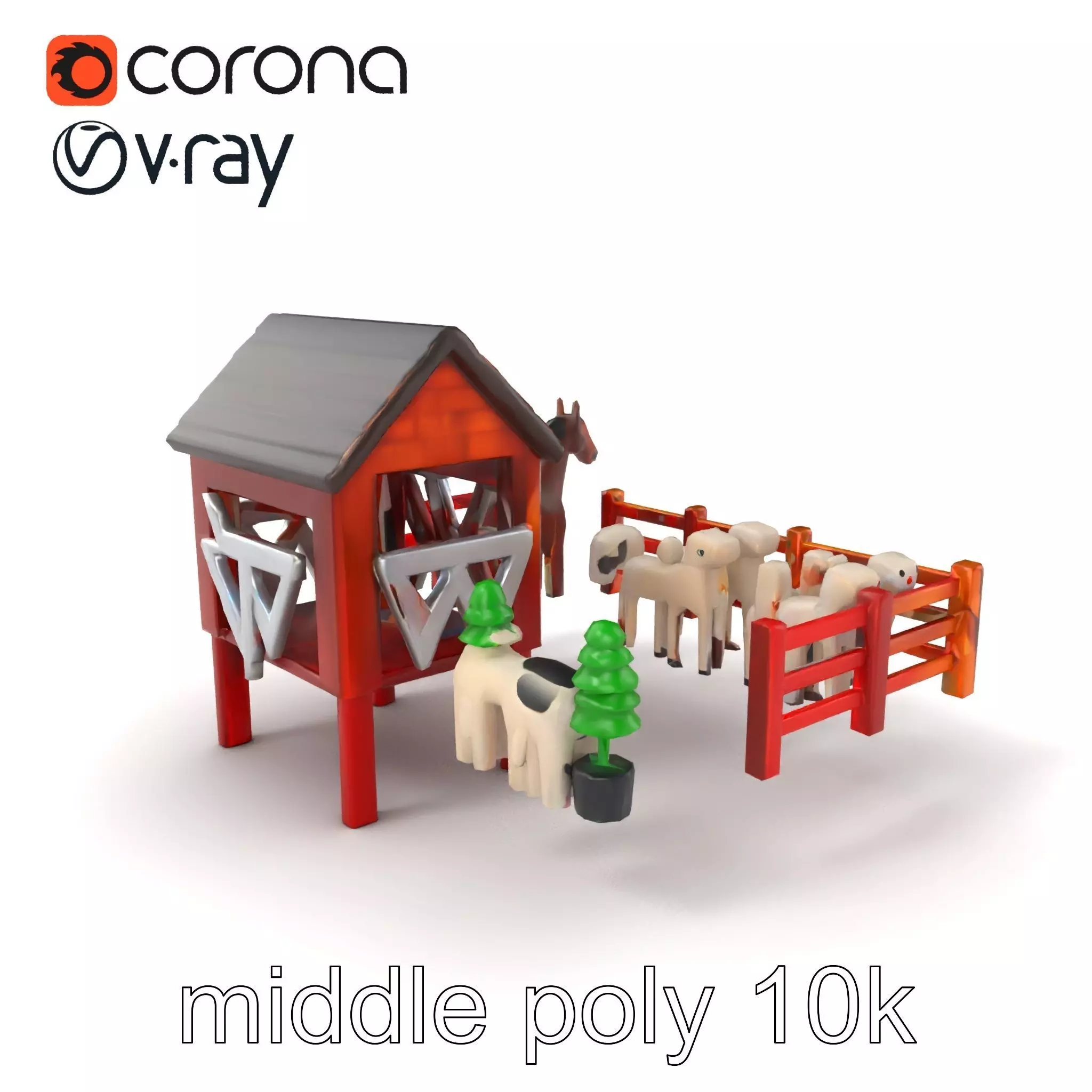 Farmyard Animal Playset Model Pack Low-poly 3D model_0