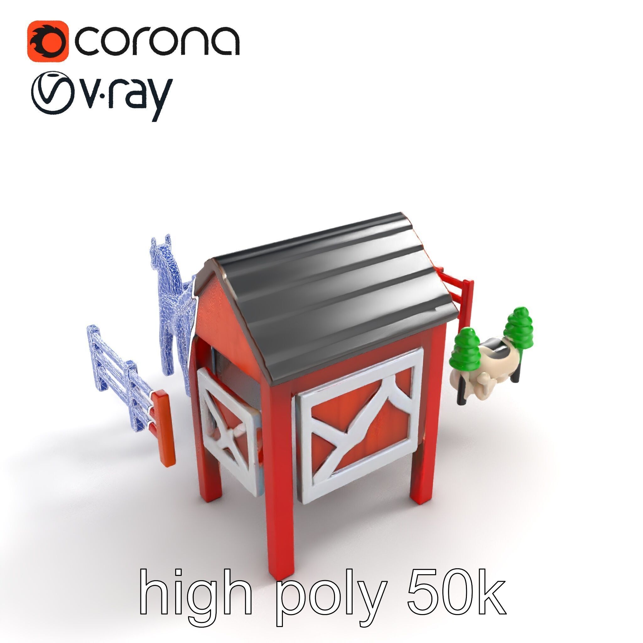 Farmyard Animal Playset Model Pack Low-poly 3D model_18