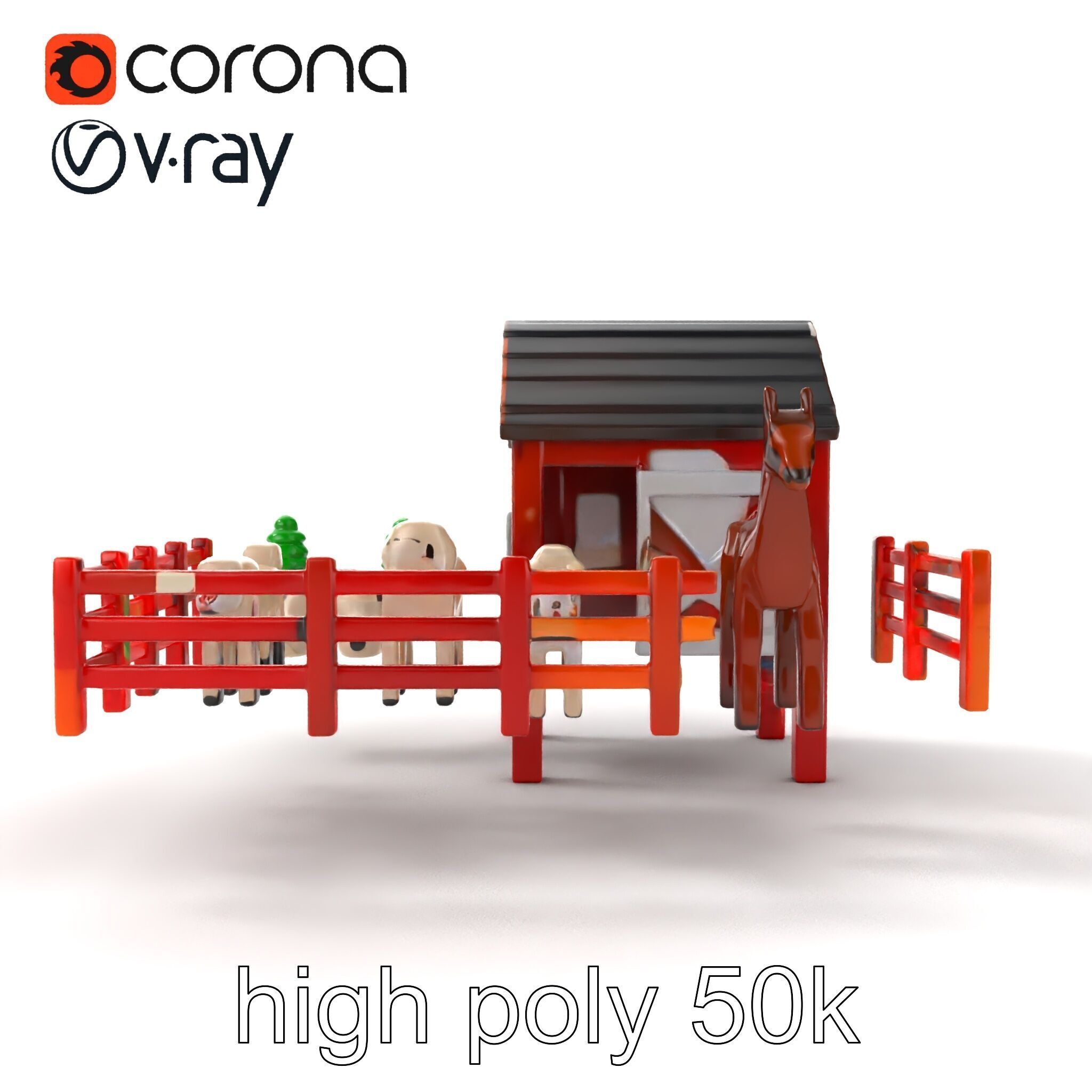 Farmyard Animal Playset Model Pack Low-poly 3D model_13