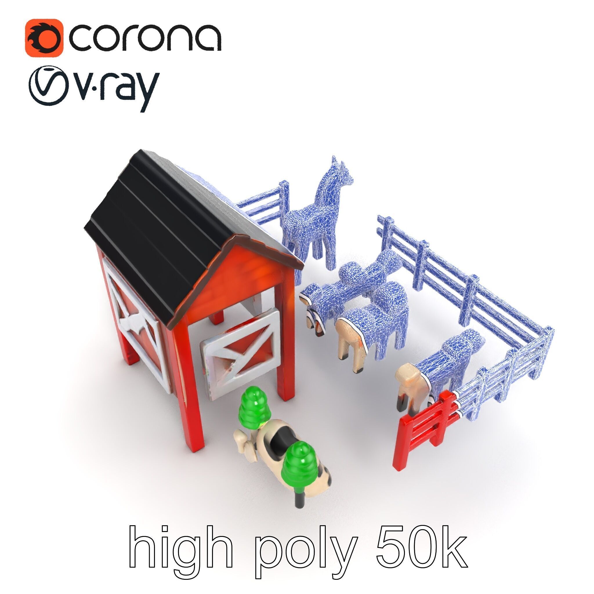 Farmyard Animal Playset Model Pack Low-poly 3D model_23