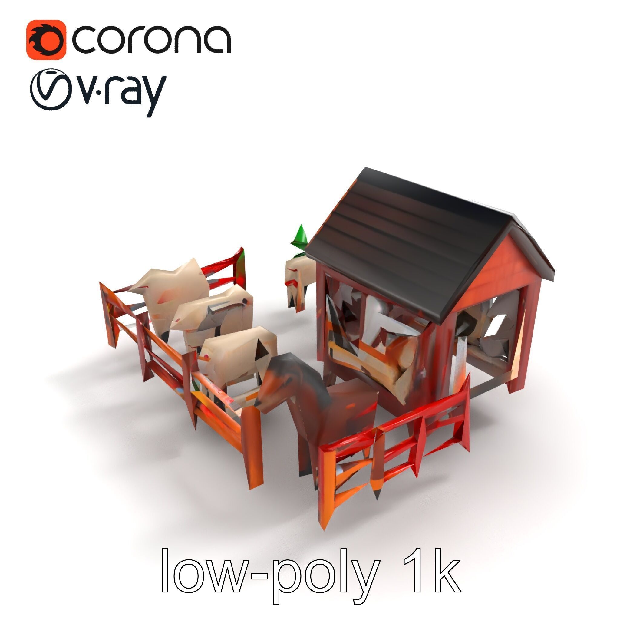 Farmyard Animal Playset Model Pack Low-poly 3D model_8
