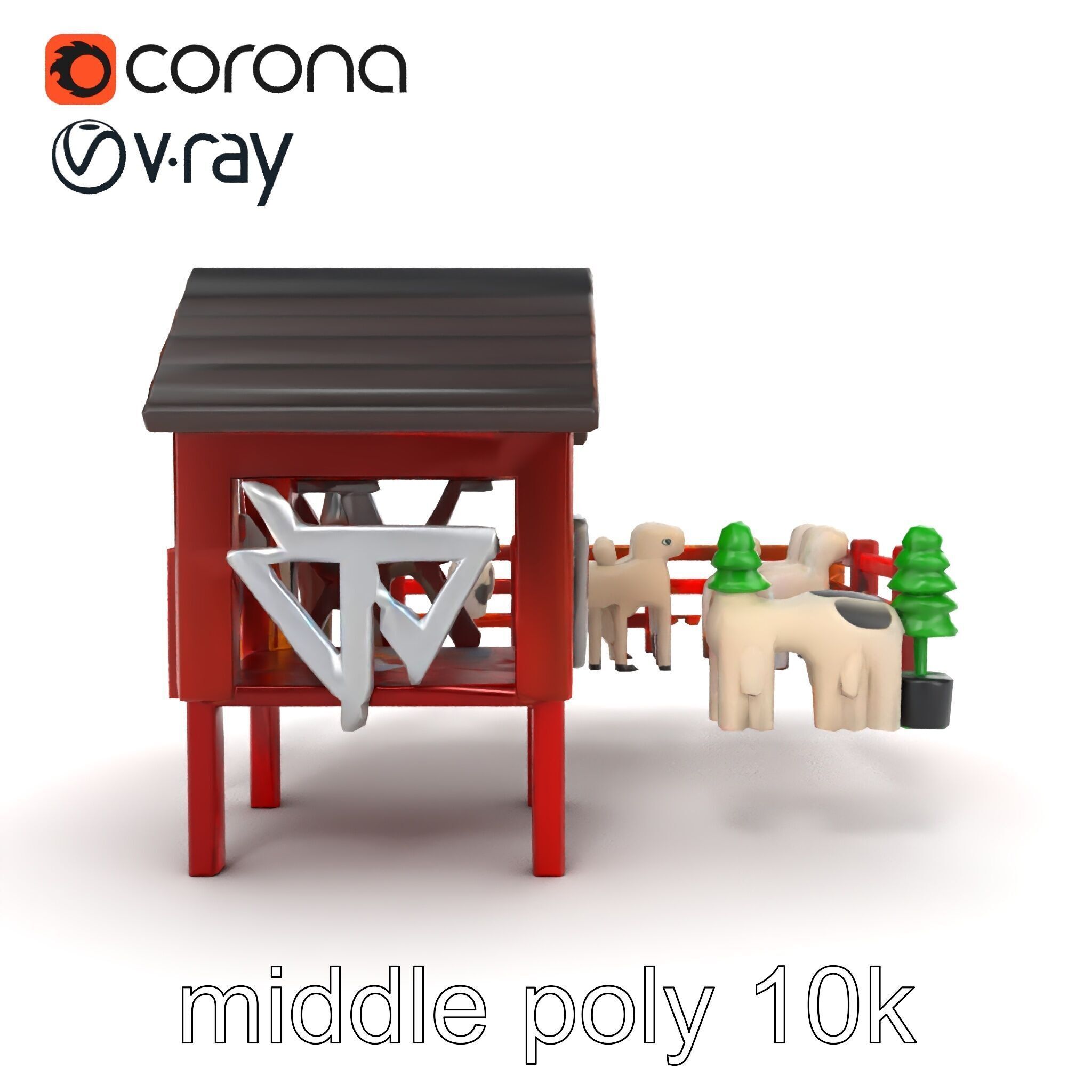 Farmyard Animal Playset Model Pack Low-poly 3D model_14