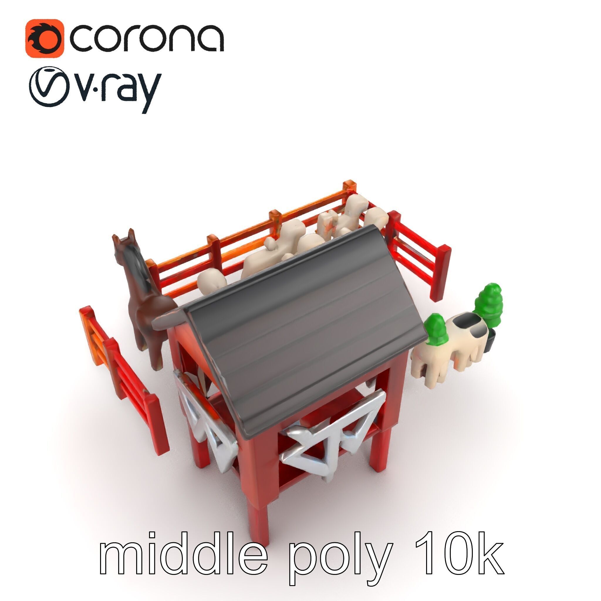 Farmyard Animal Playset Model Pack Low-poly 3D model_11